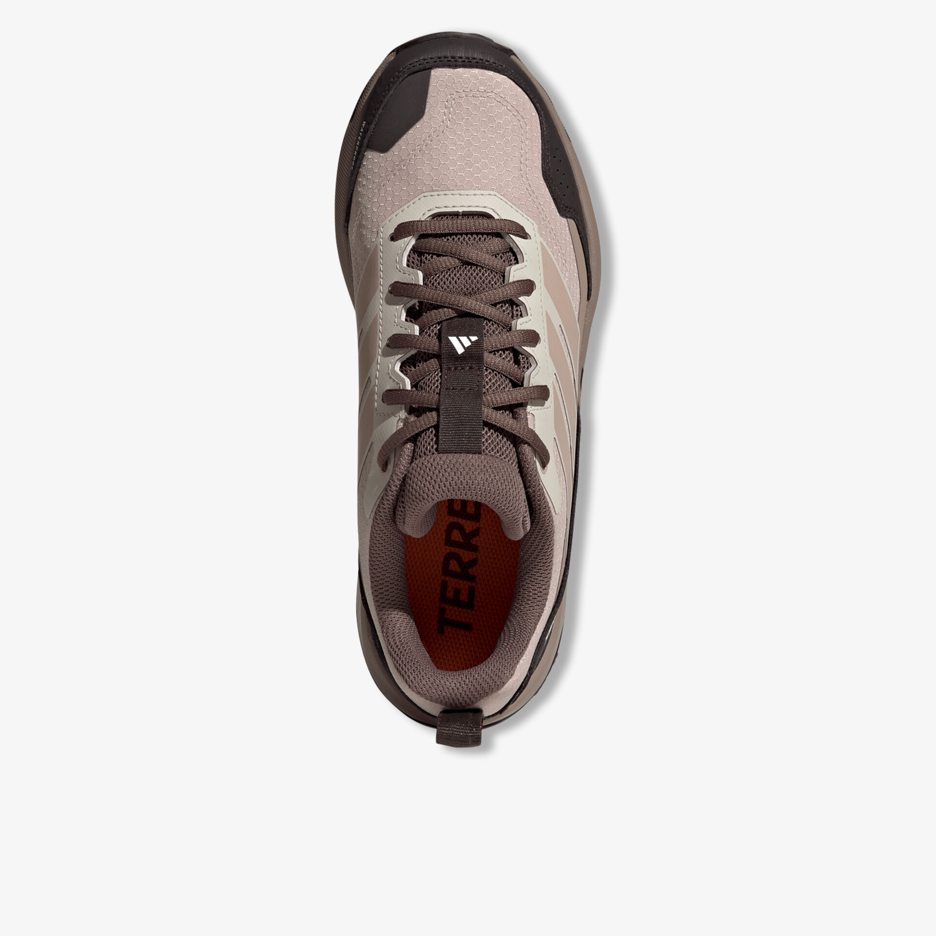 Obere Draufsicht eines atmungsaktiven, bequemen Sportschuhs mit Schnürung und leichter Sohle