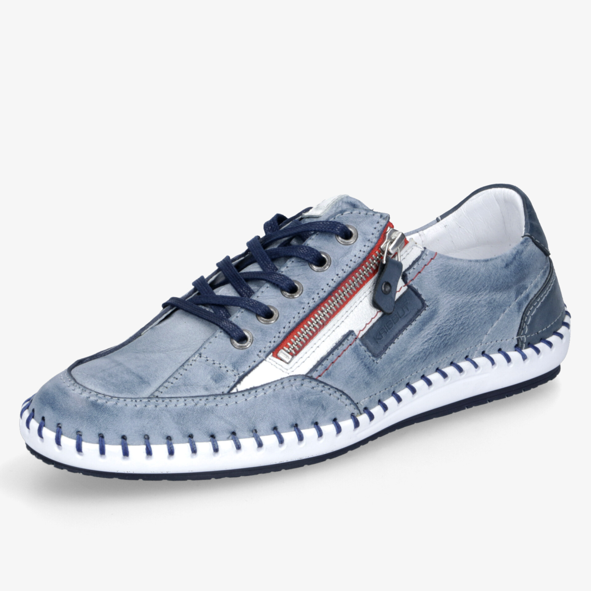 Sportlicher blauer leichter Schuh mit seitlichem Reißverschluss und bequemer, flexibler Sohle