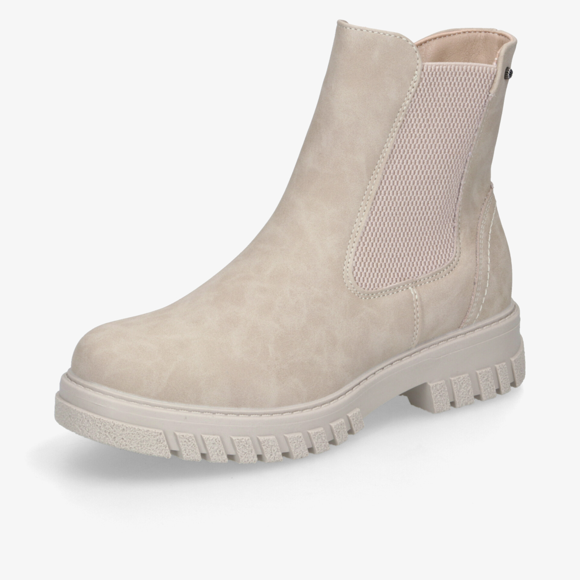 Beiger Chelsea-Boot mit elastischen Seiteneinsätzen und rutschfester Profilsohle, bequem und robust für Alltag