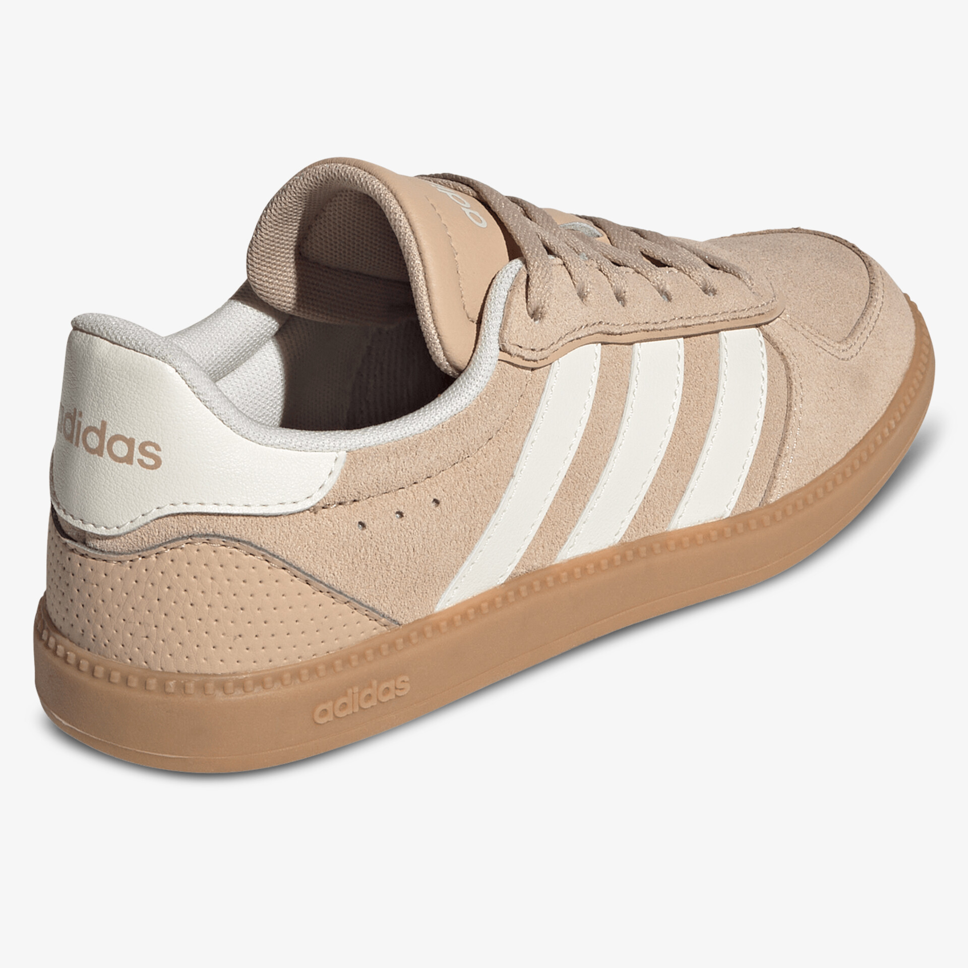 Beiger Sneaker mit weißer Markenprägung und klassischem Design für hohen Tragekomfort