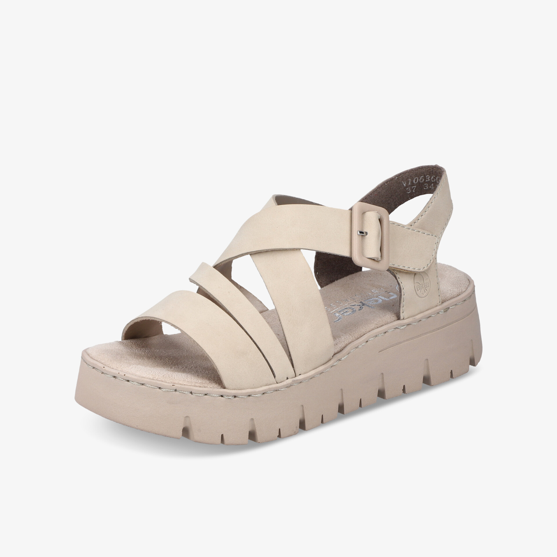 Beige Plateau-Sandale mit verstellbarem Schnallenriemen und gepolstertem Fußbett für hohen Tragekomfort