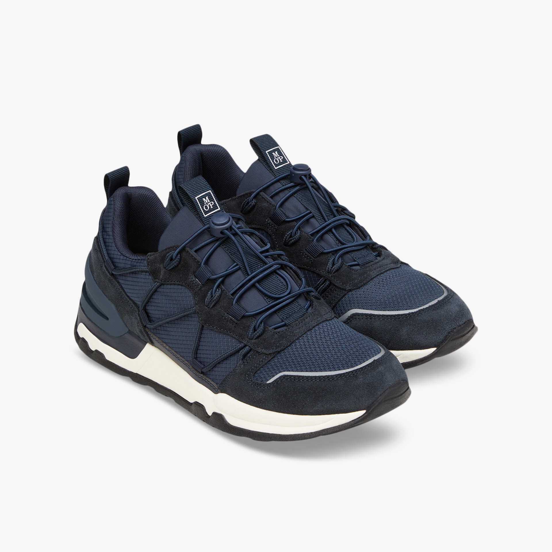 Moderne, navyfarbene Sneakers mit elastischen Schnürsenkeln und robuster Sohle für optimalen Komfort.
