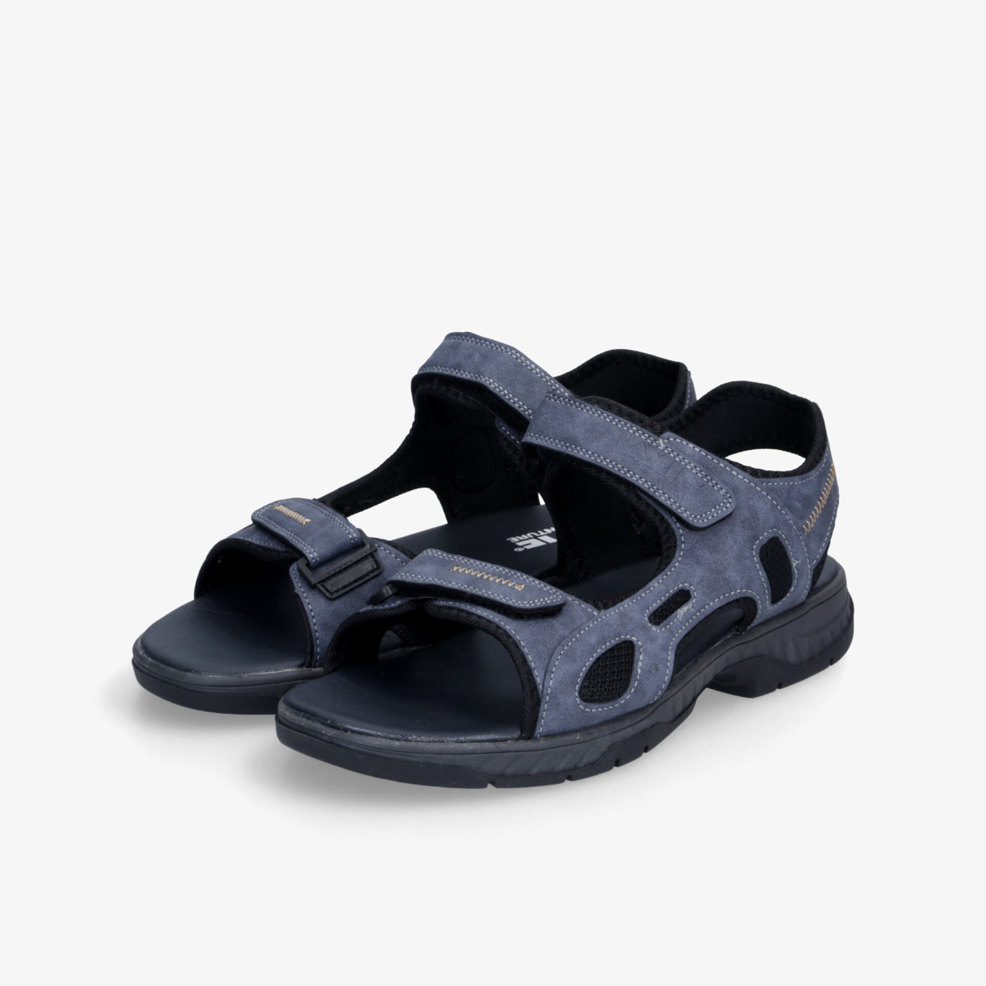 Sportliche schwarze und blaue Sandalen mit verstellbaren Klettverschlüssen und rutschfester Sohle für hohen Tragekomfort