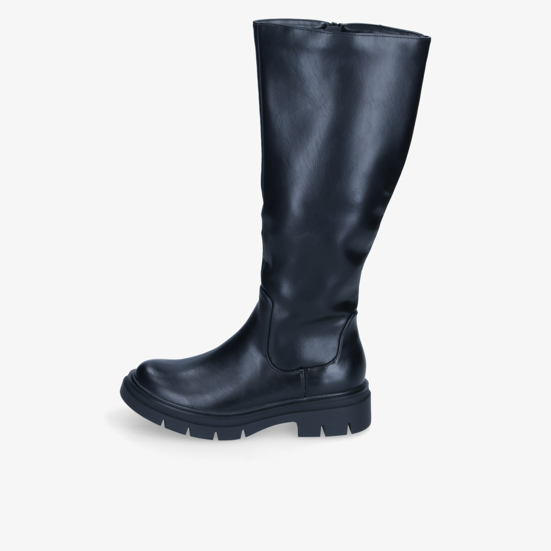 Schwarzer robuster Stiefel in klarer Seitenansicht mit strapazierfähigem Material und bequemem Design