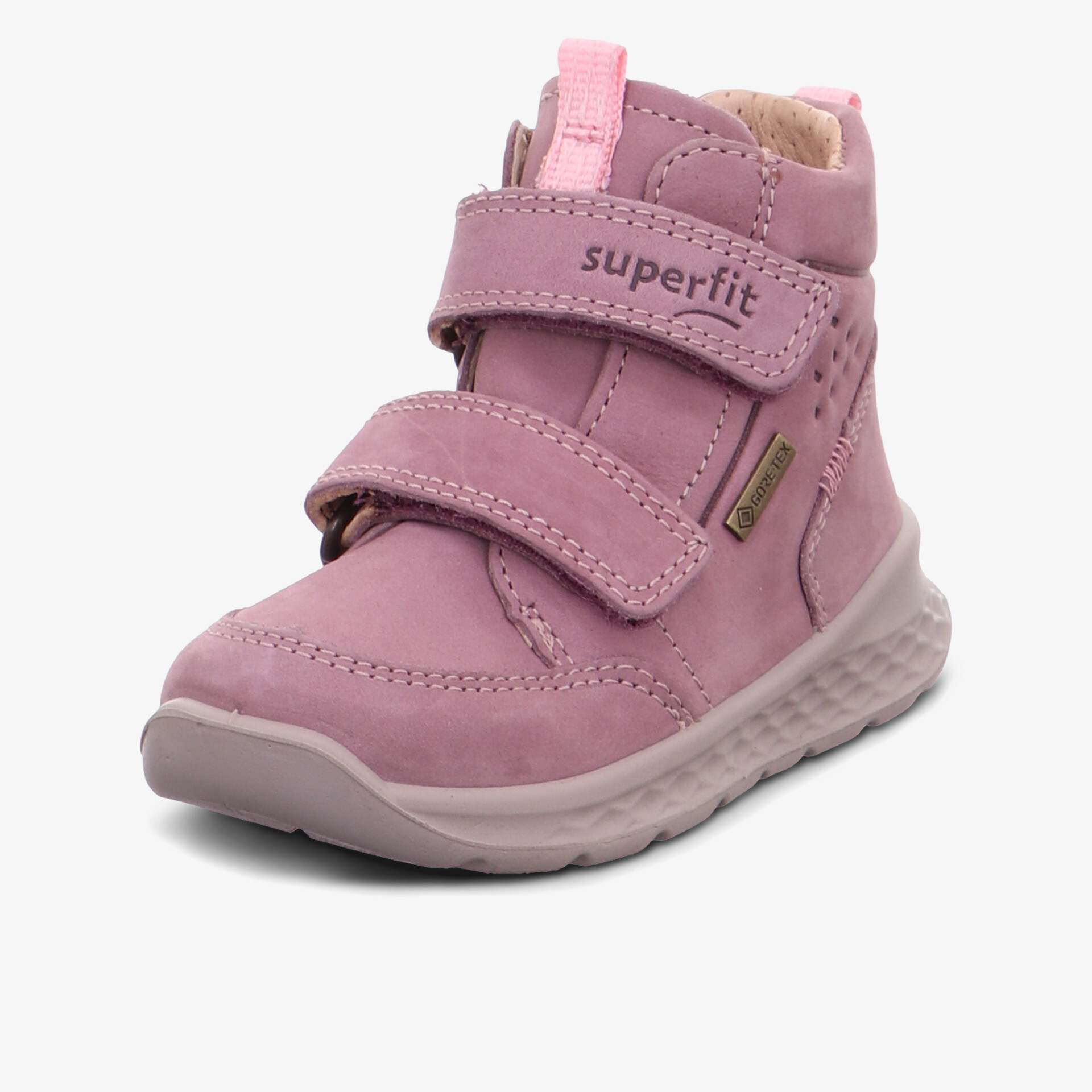 Robuster pinkfarbener Kinderschuh mit Klettverschluss und gepolsterter Sohle, ideal für sicheren Halt und Komfort
