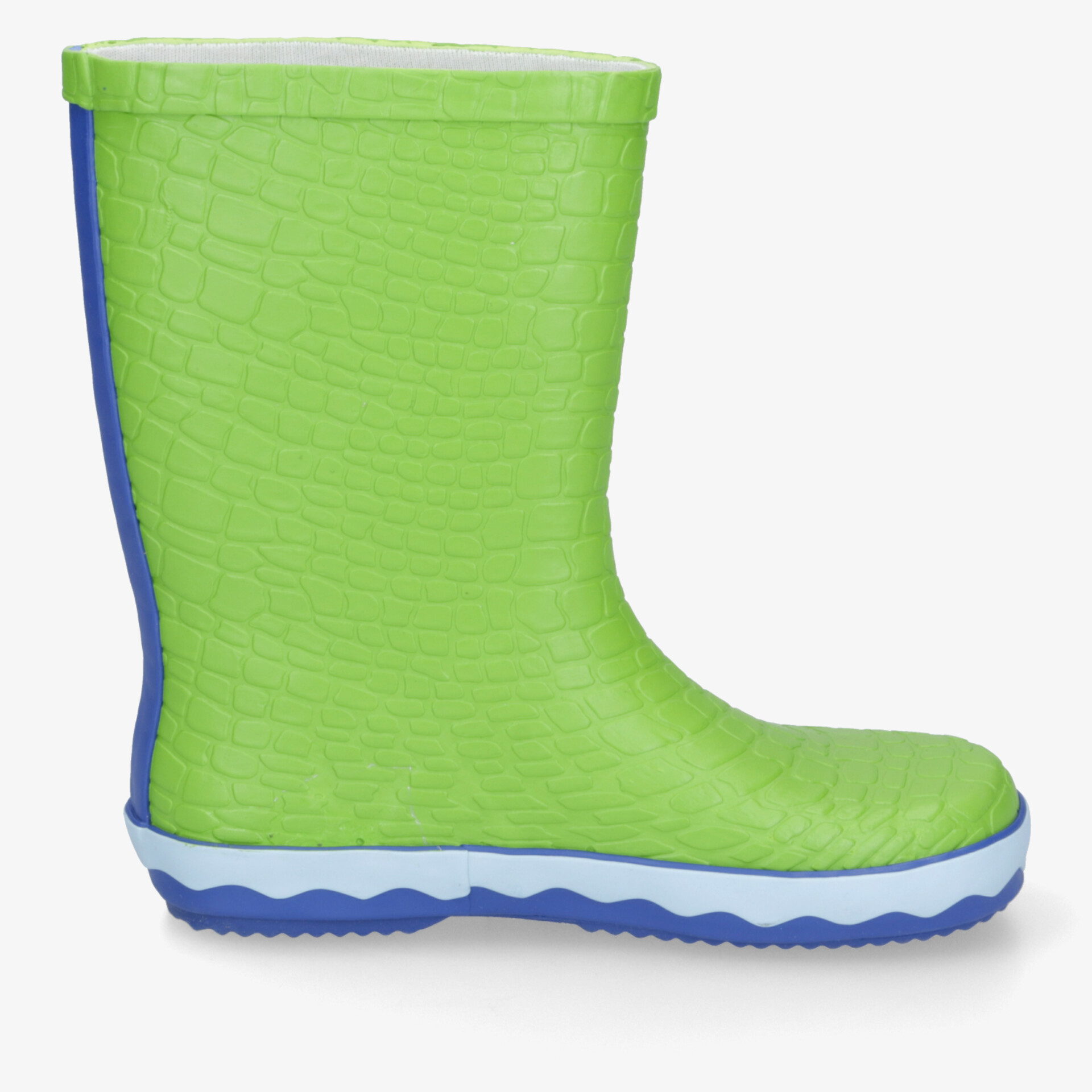 Grüner Gummistiefel mit rutschfester Sohle und strapazierfähigem Material, komfortabel und wetterfest