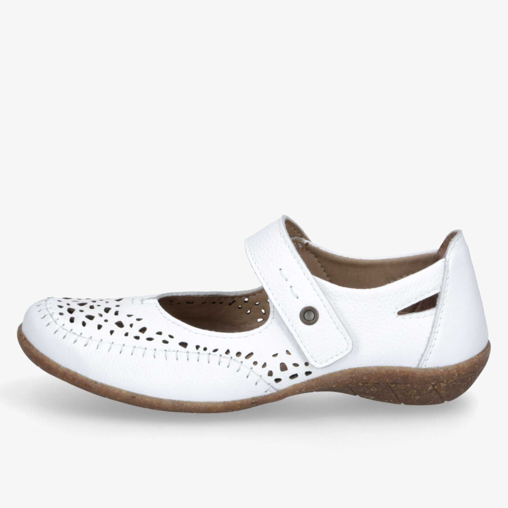 Weißer leichter Schuh mit atmungsaktivem Material und flexiblem Klettverschluss für hohen Tragekomfort