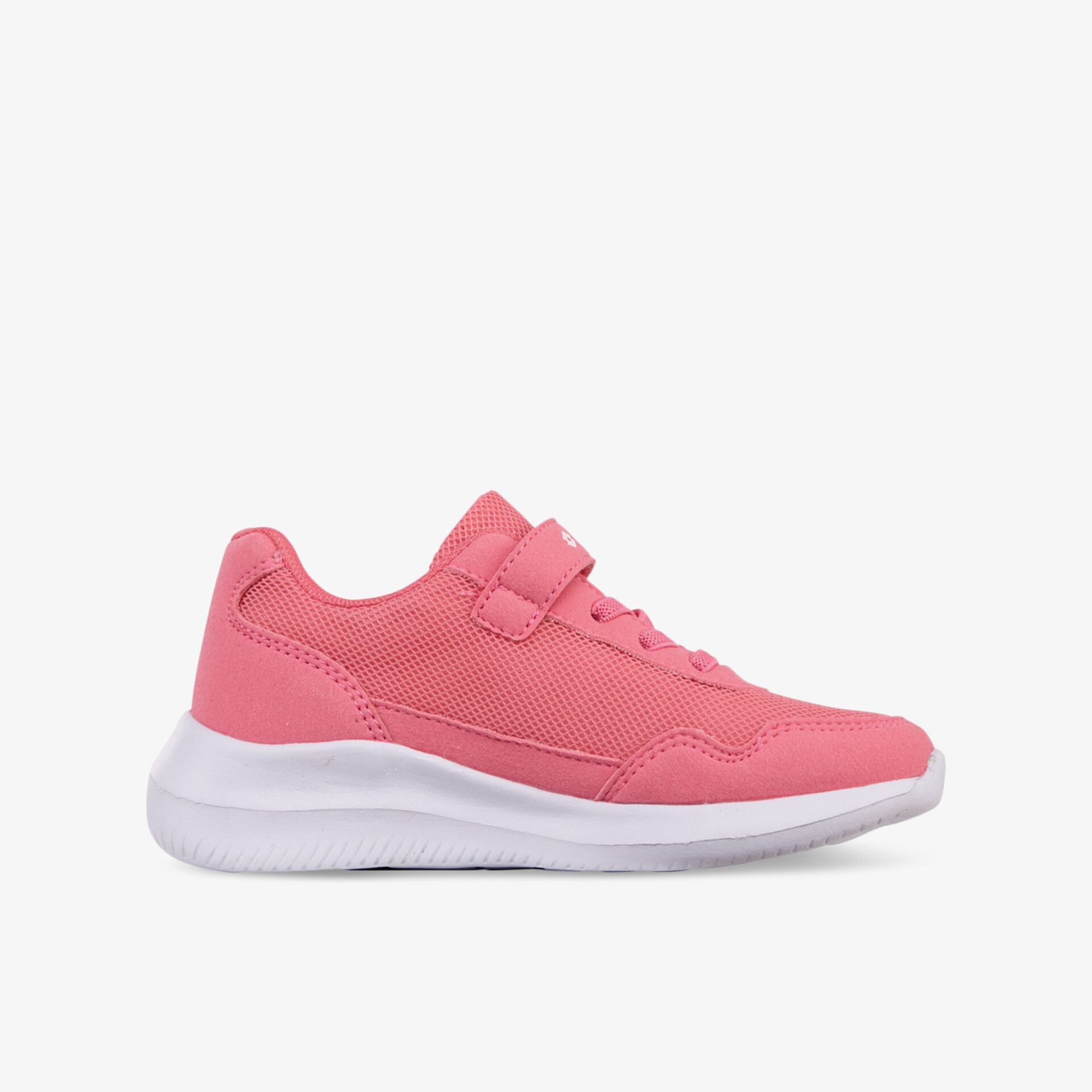 Seitliche Ansicht eines sportlichen rosa Sneakers mit leichtem, flexiblen Design und atmungsaktivem Material