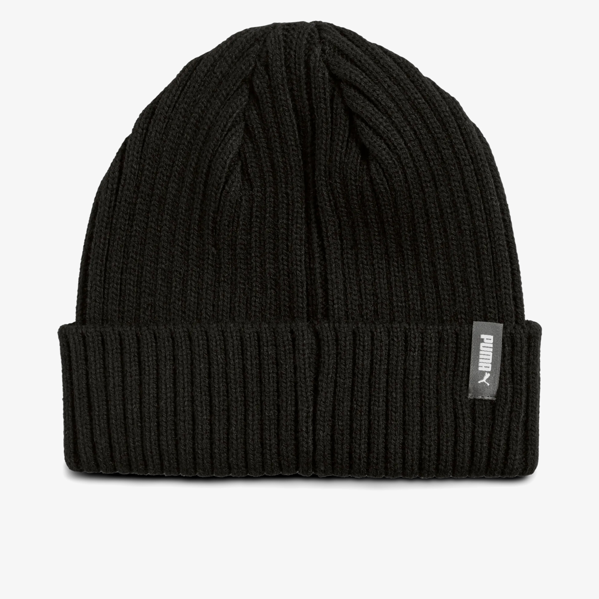 Schwarze Strickmütze mit breitem Umschlag, dehnbar und warm für kalte Tage