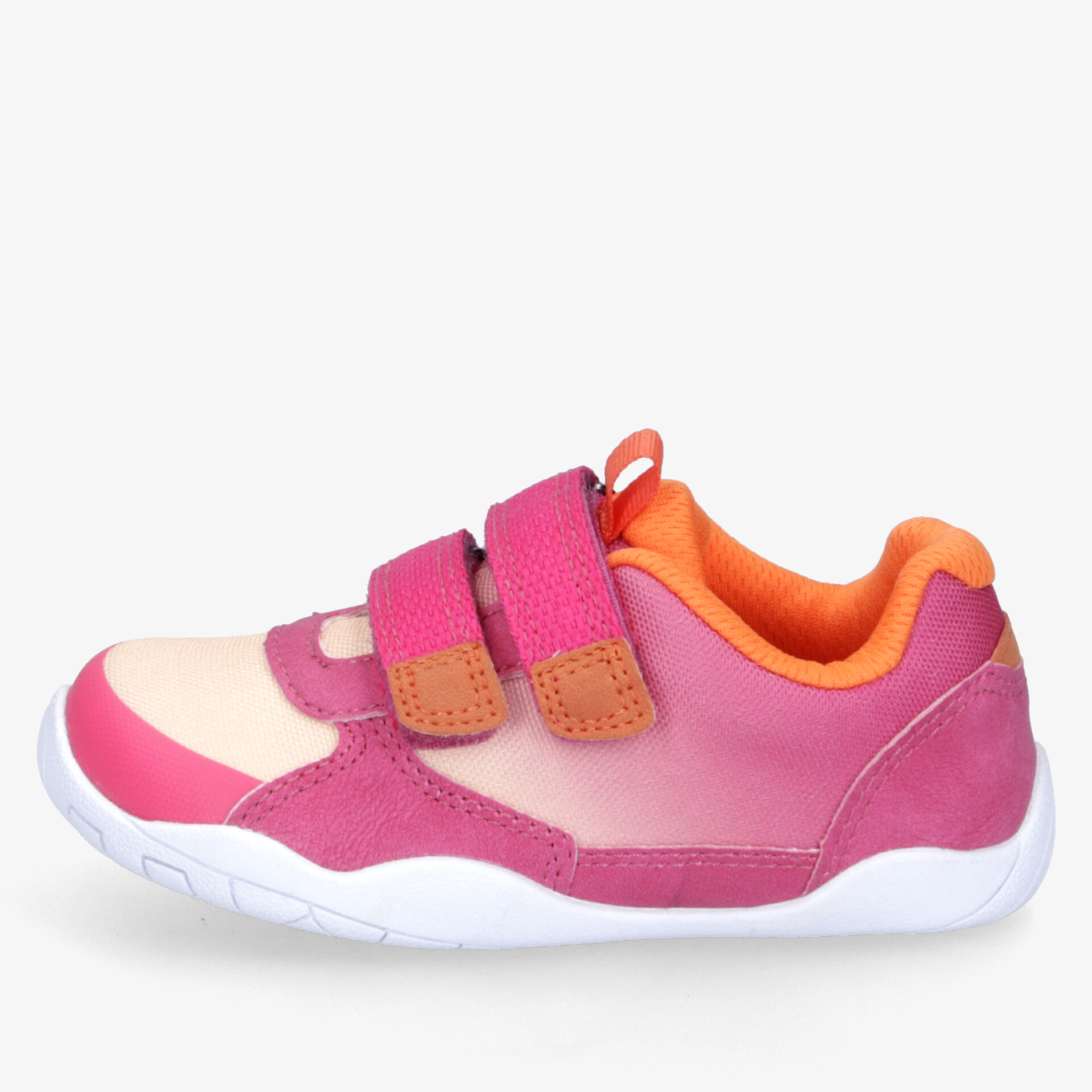 Bequemer pink-orange Sportschuh mit verstellbaren Klettverschlüssen und rutschfester flexibler Sohle