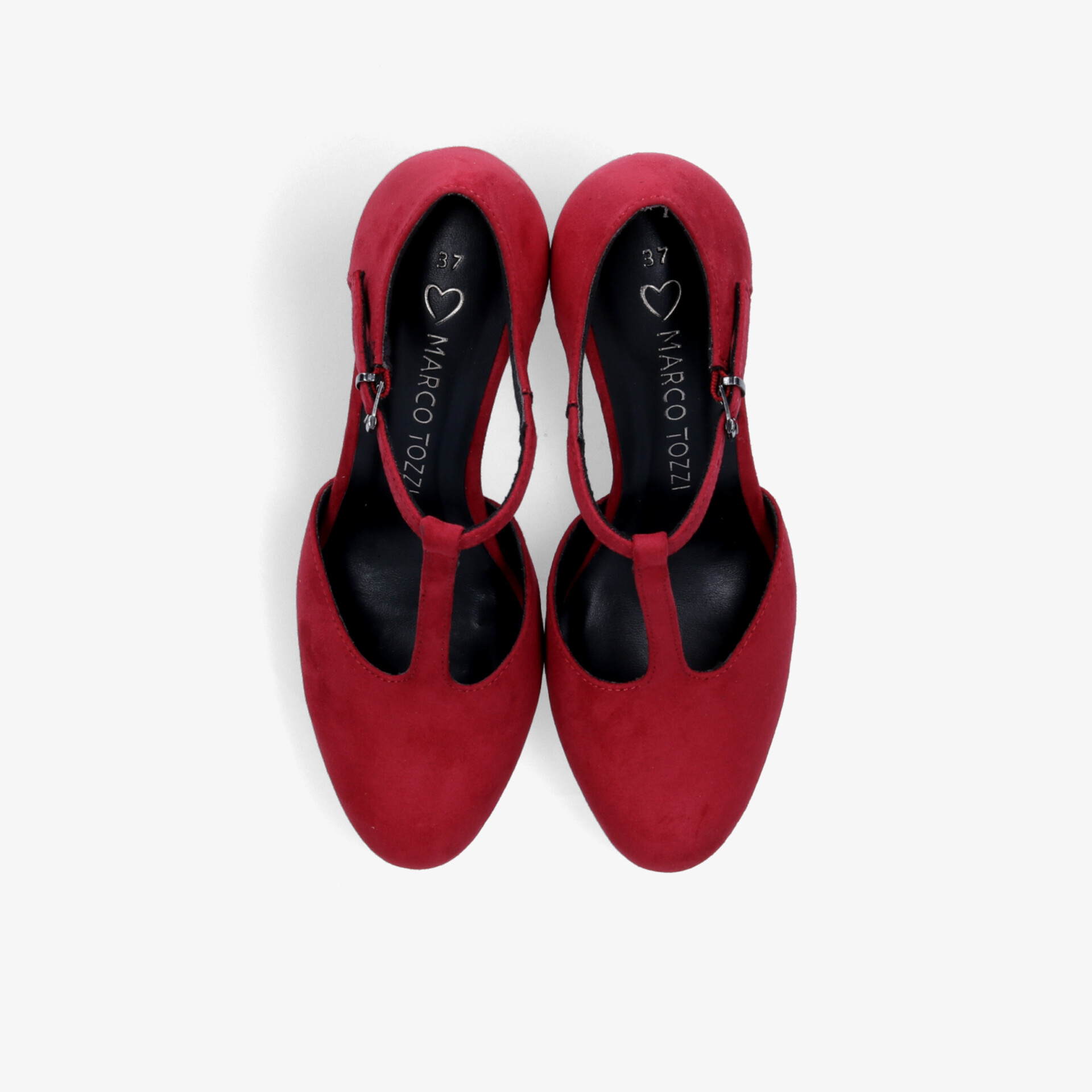 Rotes Paar eleganter Schuhe mit geschlossener Spitze und hohem Tragekomfort in Draufsicht