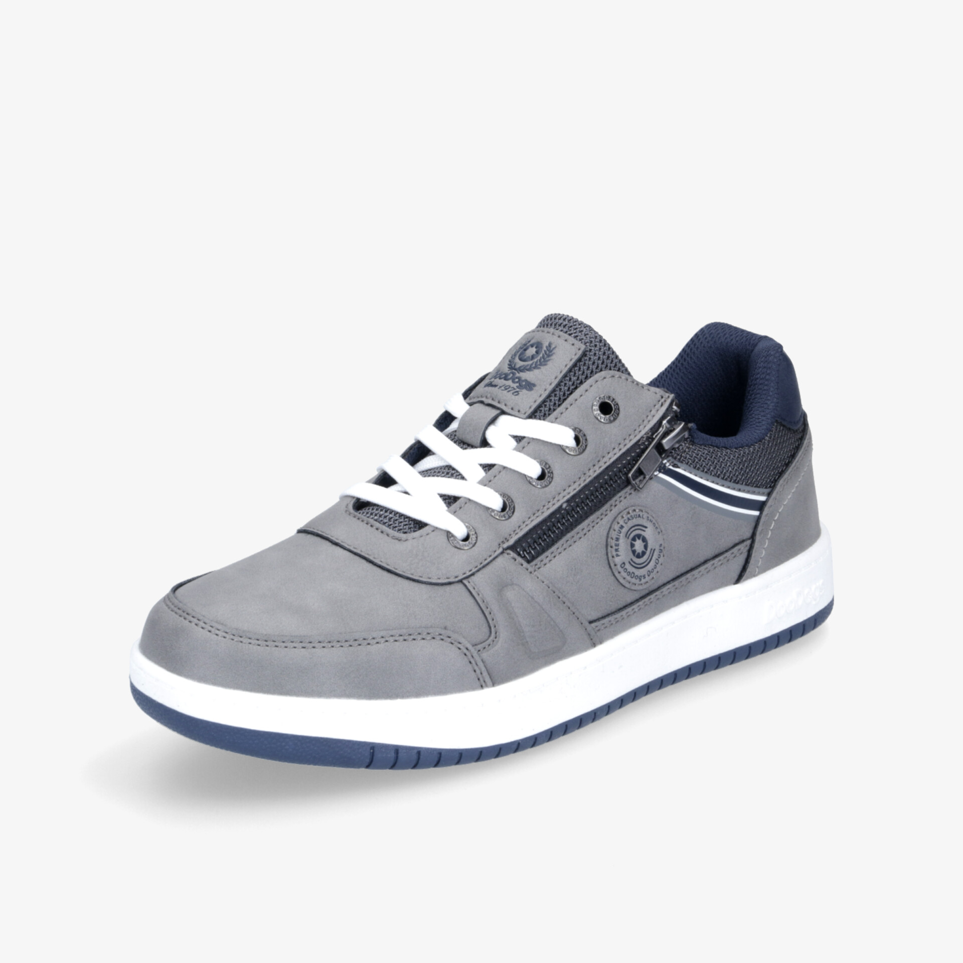 Moderner grauer Freizeitschuh mit atmungsaktivem Material und rutschfester Sohle, bequem und strapazierfähig