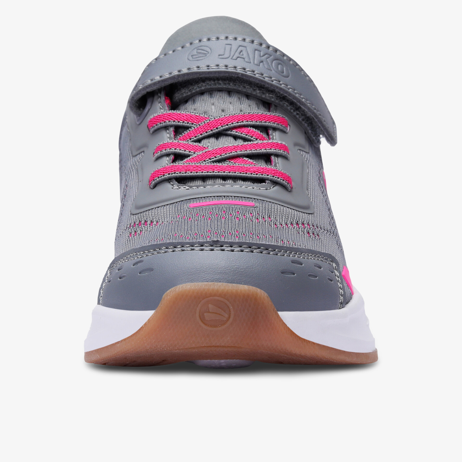 Kinderschuh mit praktischem Klettverschluss, flexibler rutschfester Sohle und atmungsaktivem Material in Frontansicht