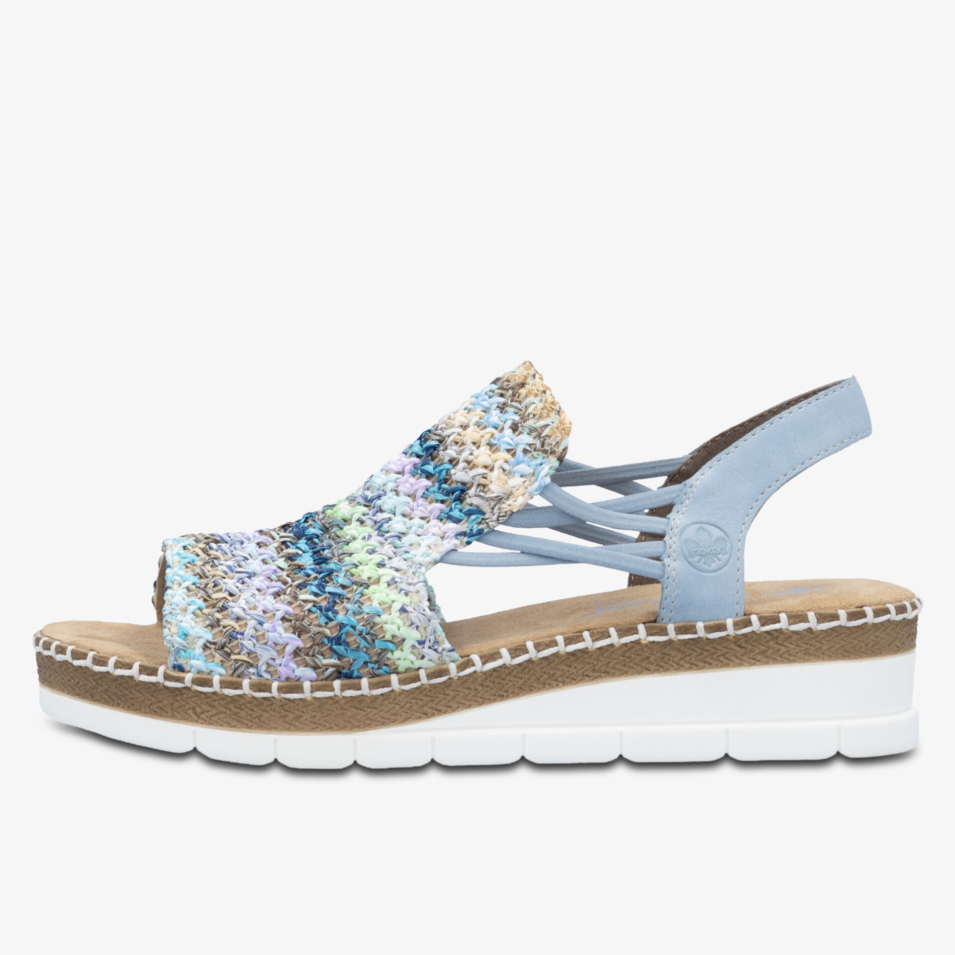 Bequeme Sandale mit gepolsterter Sohle und bunten elastischen Riemen für angenehmen Tragekomfort