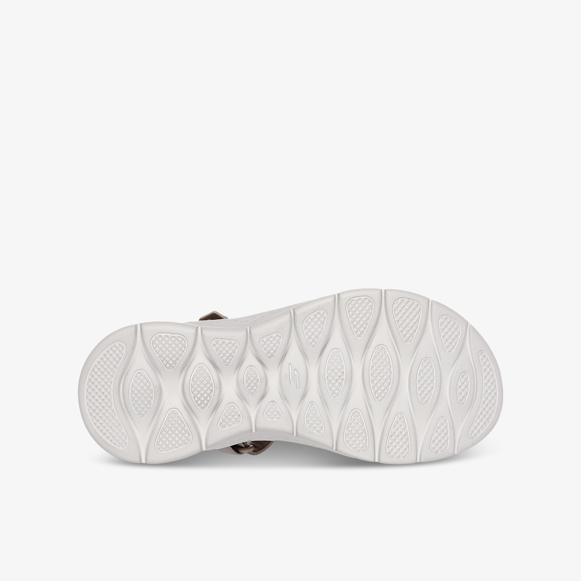 Weiße Schuhsohle mit flexiblem, stoßdämpfendem Profil für sicheren Halt und optimalen Tragekomfort