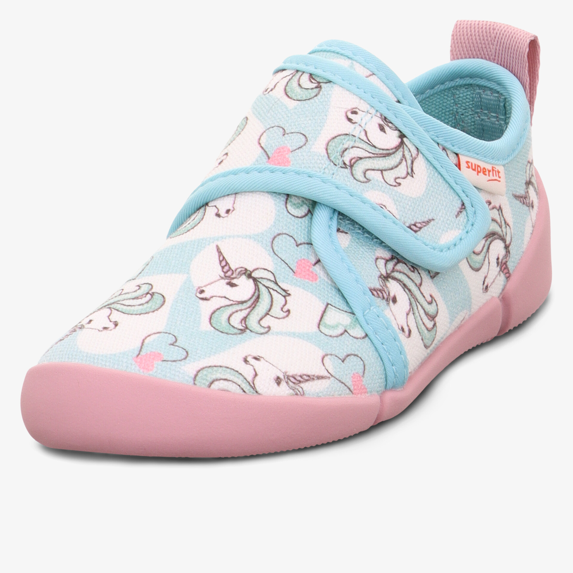 Bequemer Kinderschuh mit buntem Einhorn-Print und weichem Klettverschluss für einfachen Halt und flexiblen Komfort