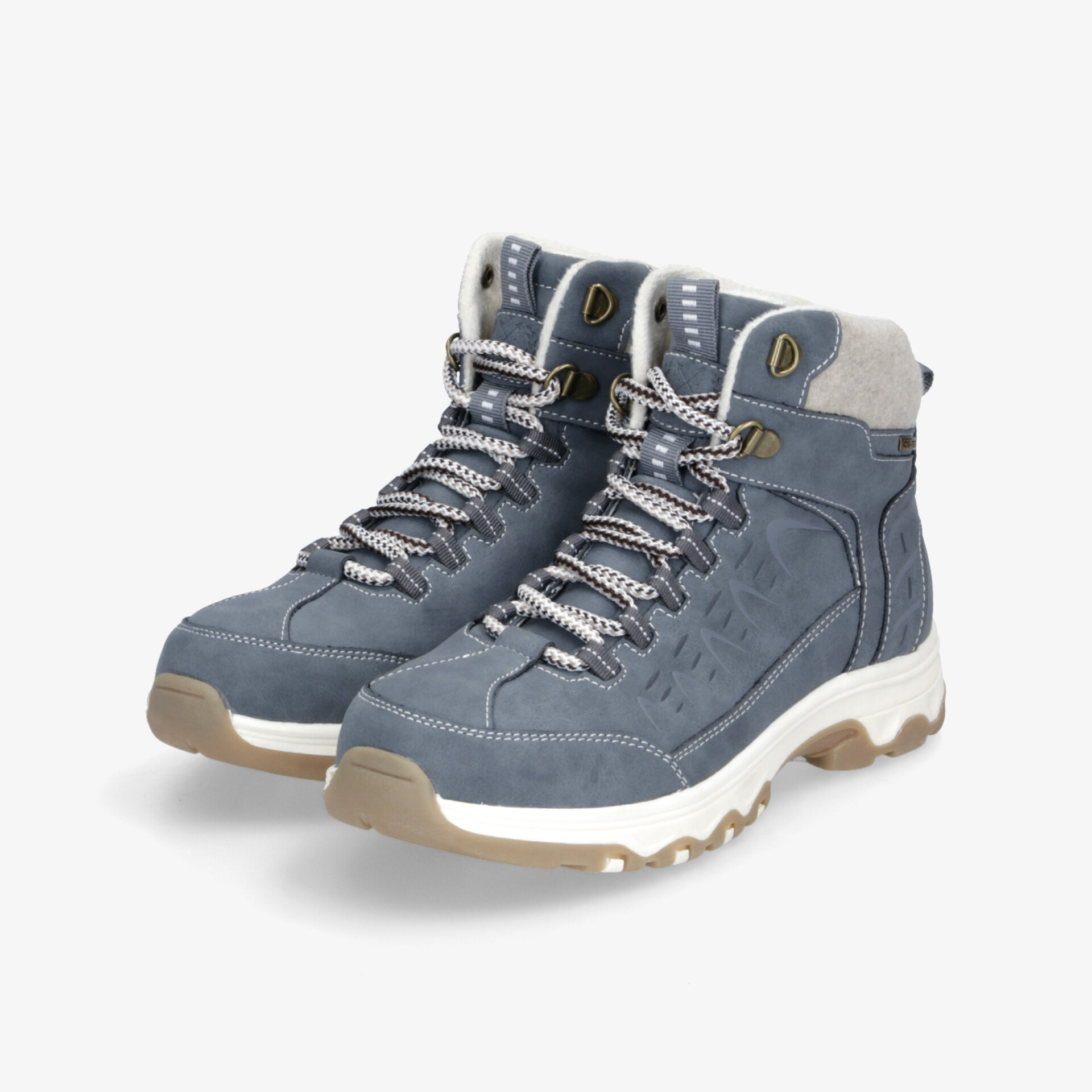 Robuste blaue Wanderschuhe mit bequemer Polsterung und rutschfester Sohle im Paar