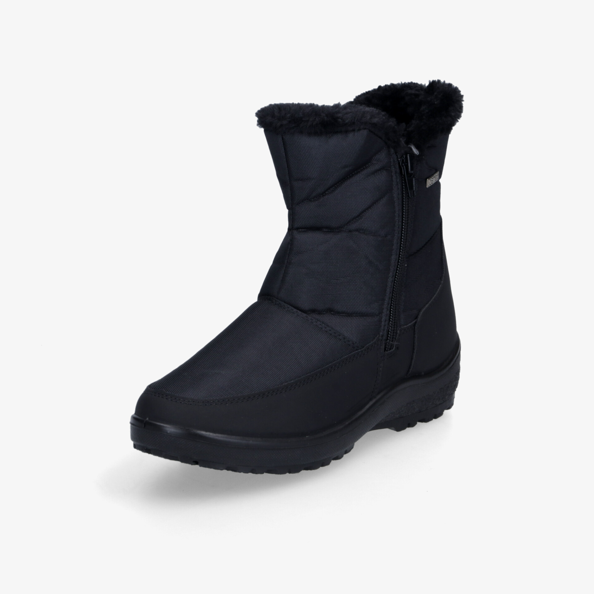 Schwarzer warmer Winterstiefel mit wasserdichtem Material, rutschfester Sohle und praktischem Reißverschluss