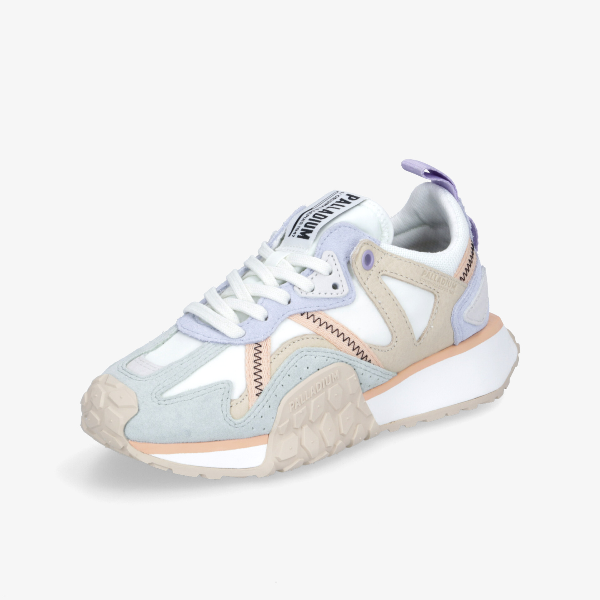 Sneaker in schlammfarben, weiß und lila mit moderner, leichter und bequemer sportlicher Passform