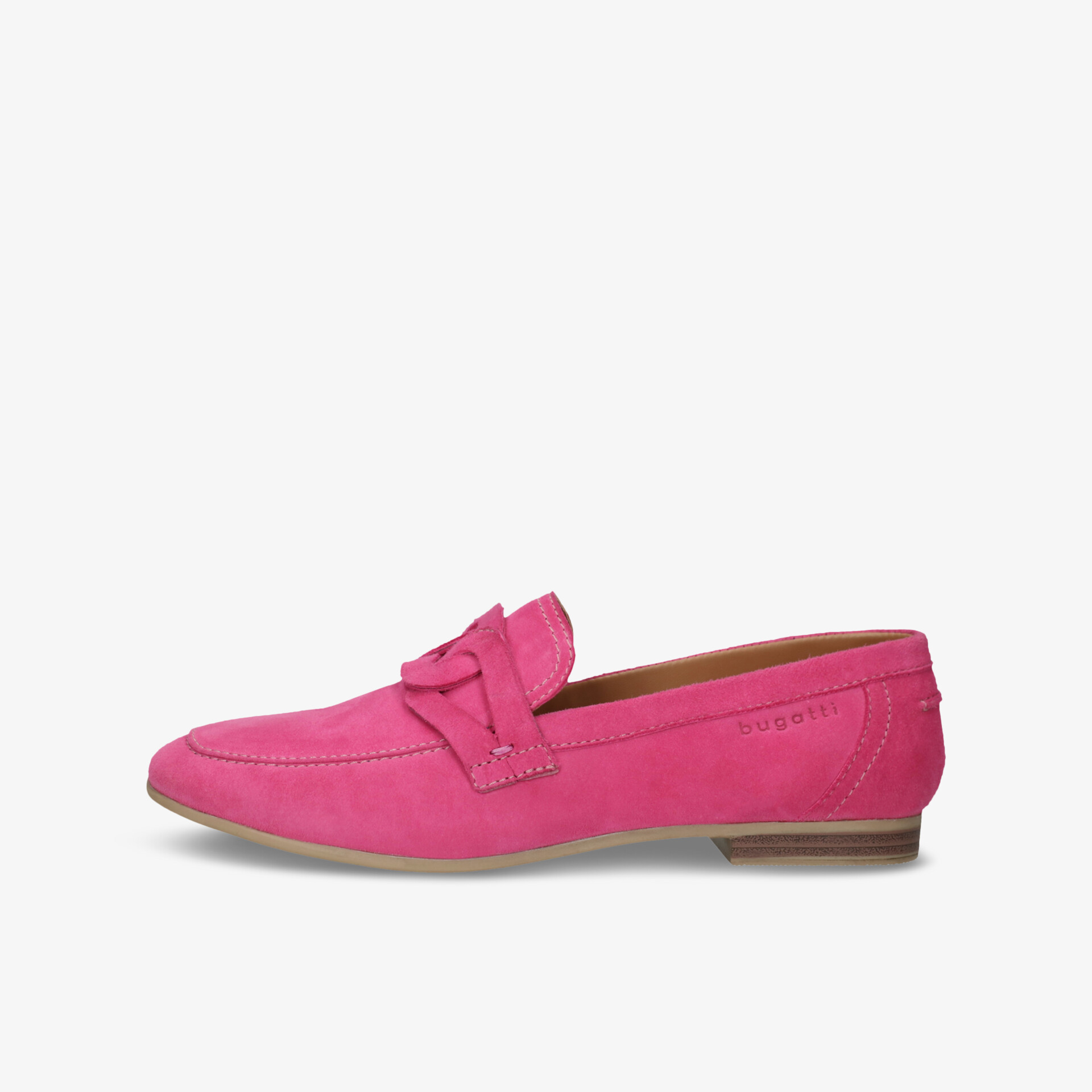 Eleganter rosa Loafer in klarer Seitenansicht mit bequemer Passform und rutschfester Sohle