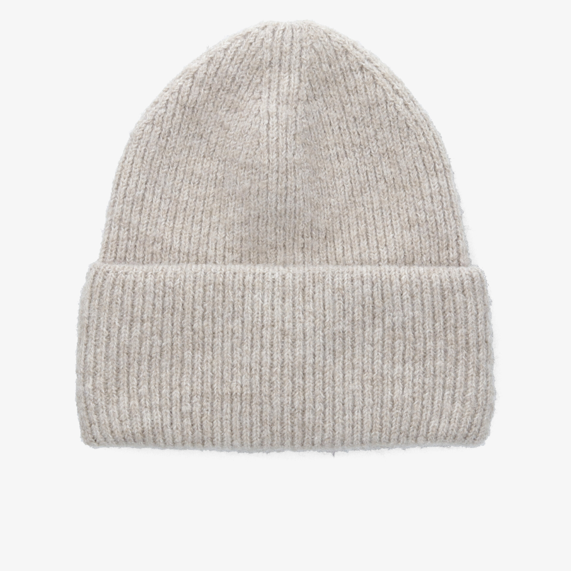 Grau melierte Strickmütze mit breitem Umschlag, weich und warm, ideal für kalte Tage