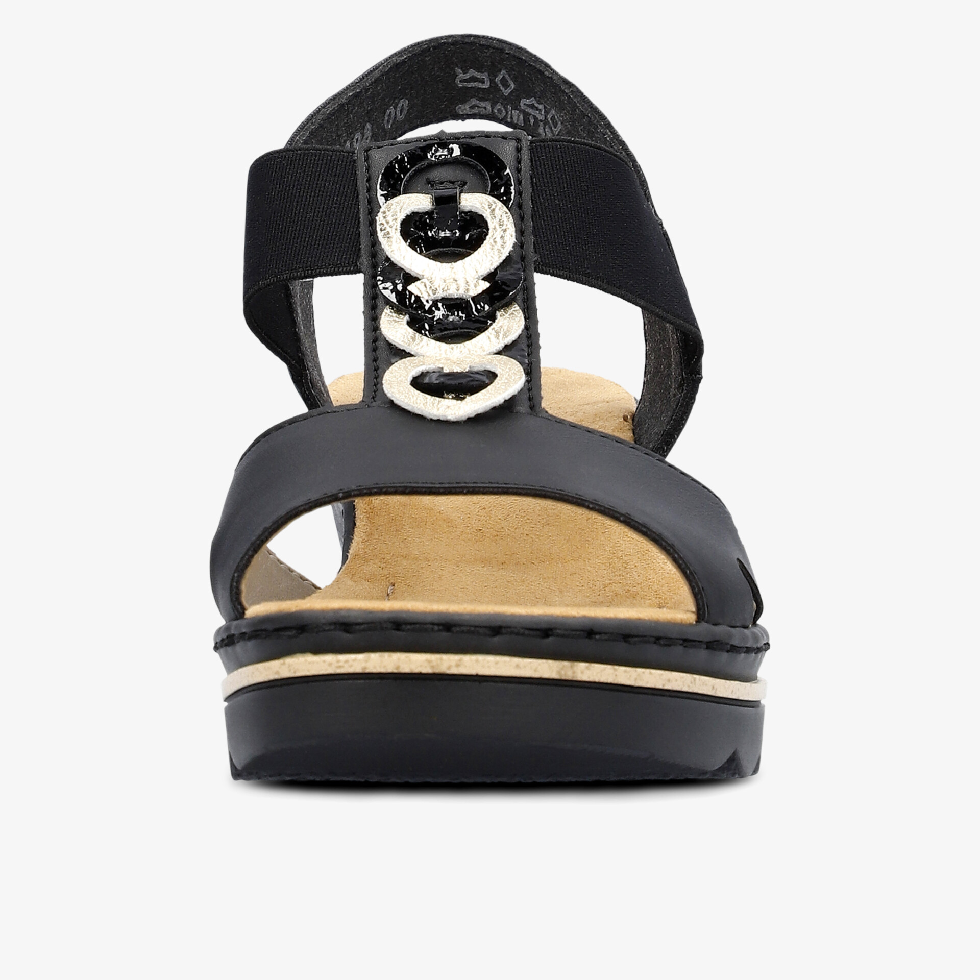 Schwarze Sandale mit verstellbarem Riemen und eleganter Metallschnalle, komfortables weiches Fußbett