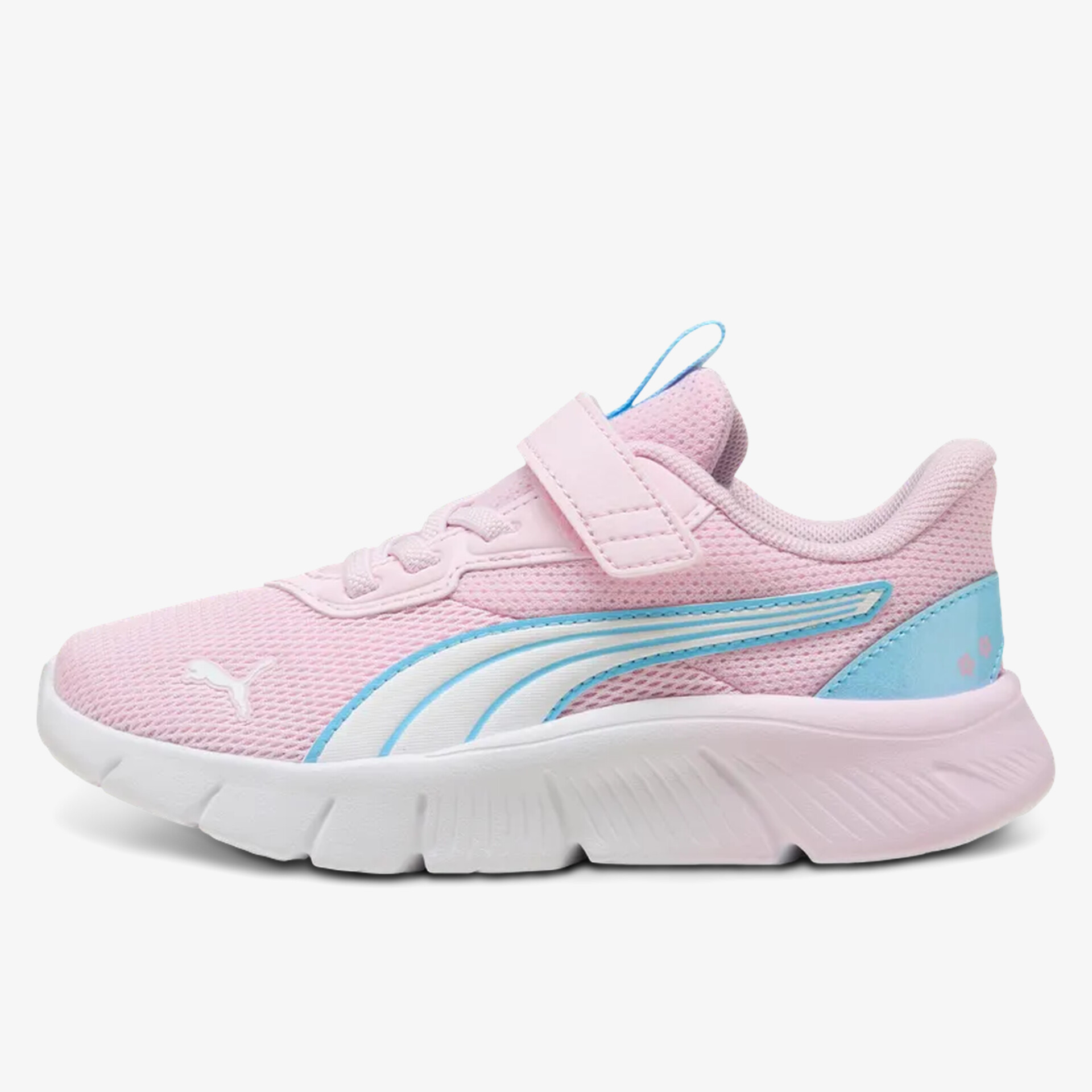 Leichter und atmungsaktiver pink-hellblauer Sportschuh mit dämpfender Sohle und Klettverschluss