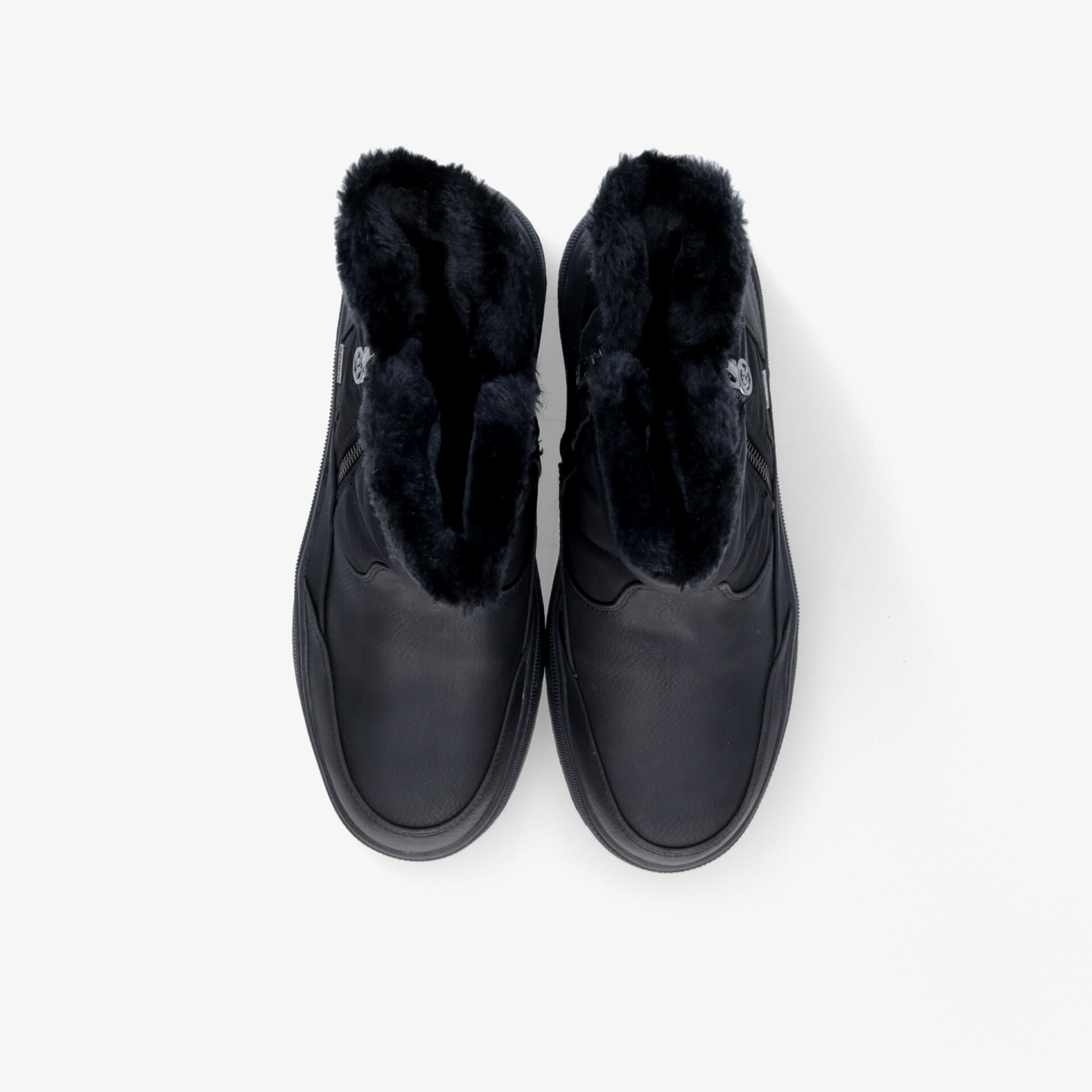 Schwarze Hausschuhe mit flauschigem Innenfutter und Reißverschluss, komfortabel und warm für den Innenbereich