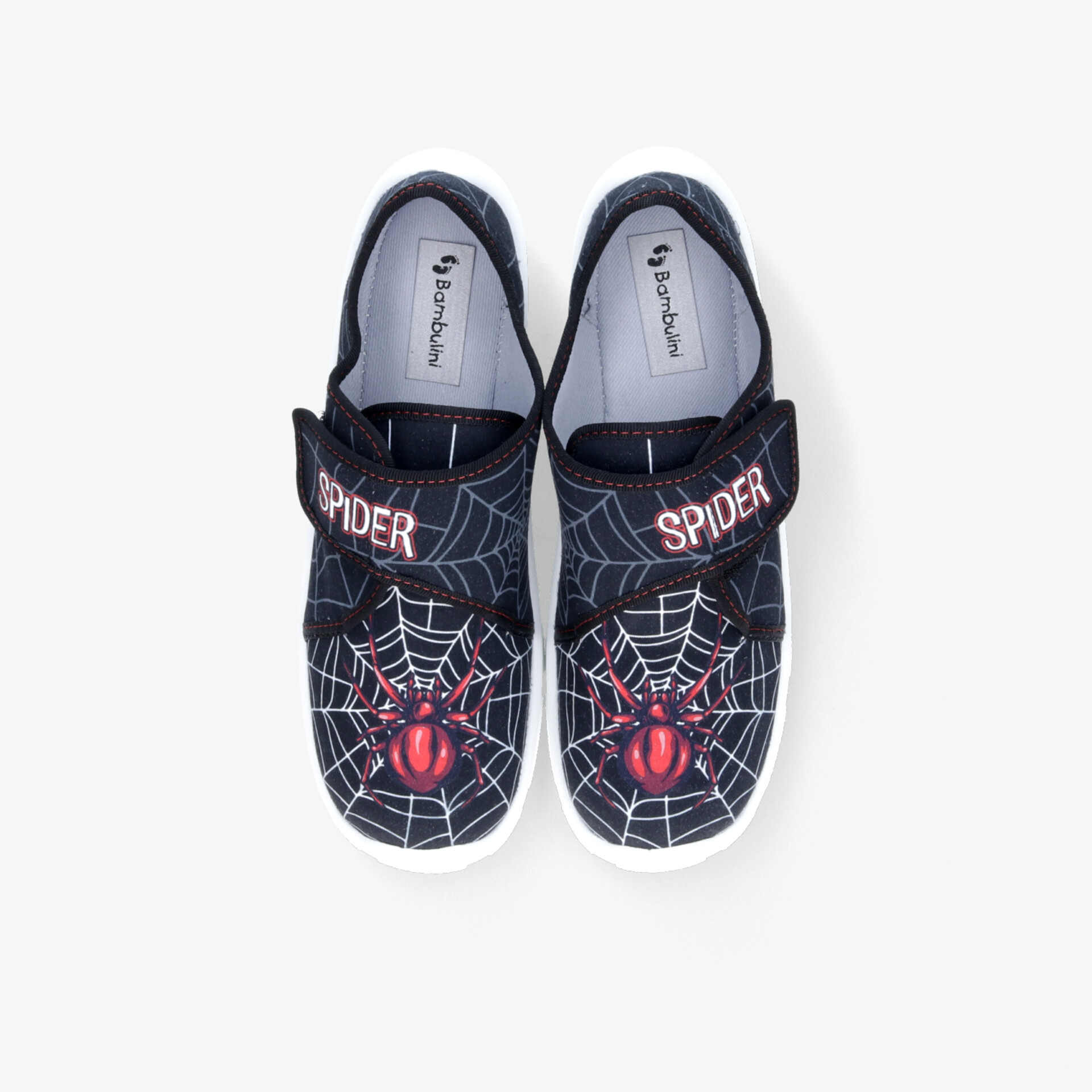 Bequeme Kinder-Hausschuhe mit Spinnenmotiv, Klettverschluss und rutschfester Sohle für sicheren Halt
