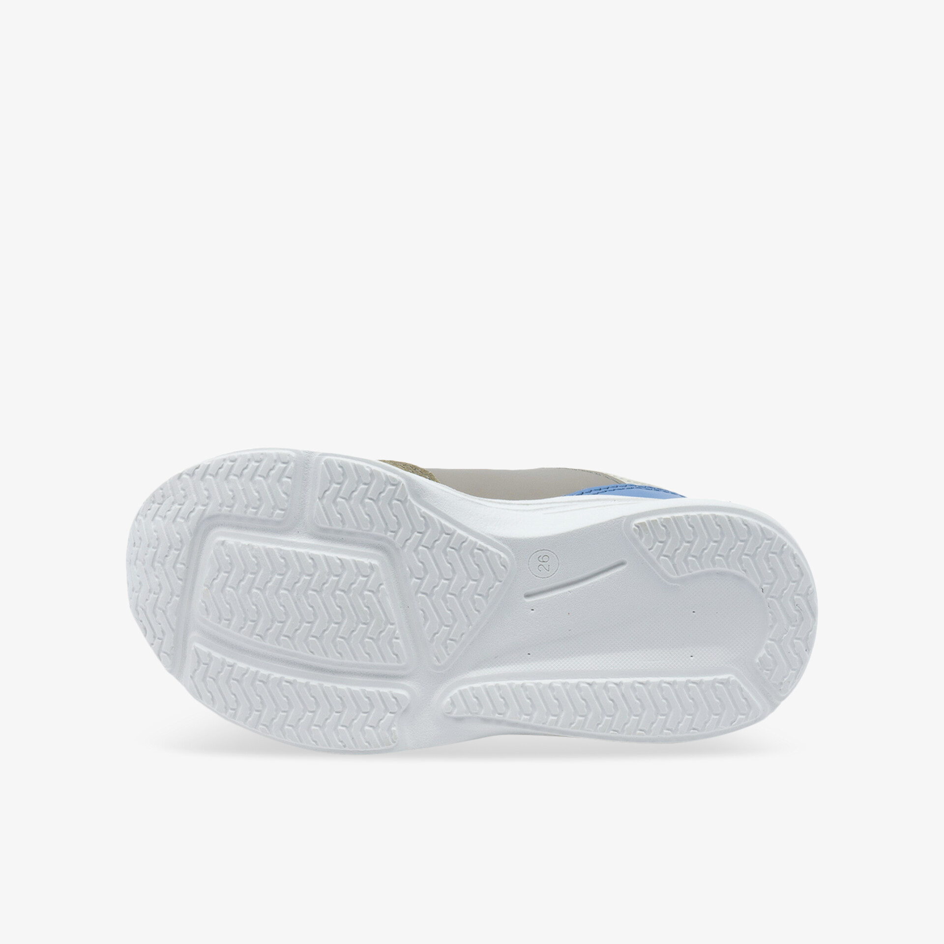 Weiße Schuhsohle mit rutschfestem, griffigem Profil für optimalen Halt und hohen Tragekomfort