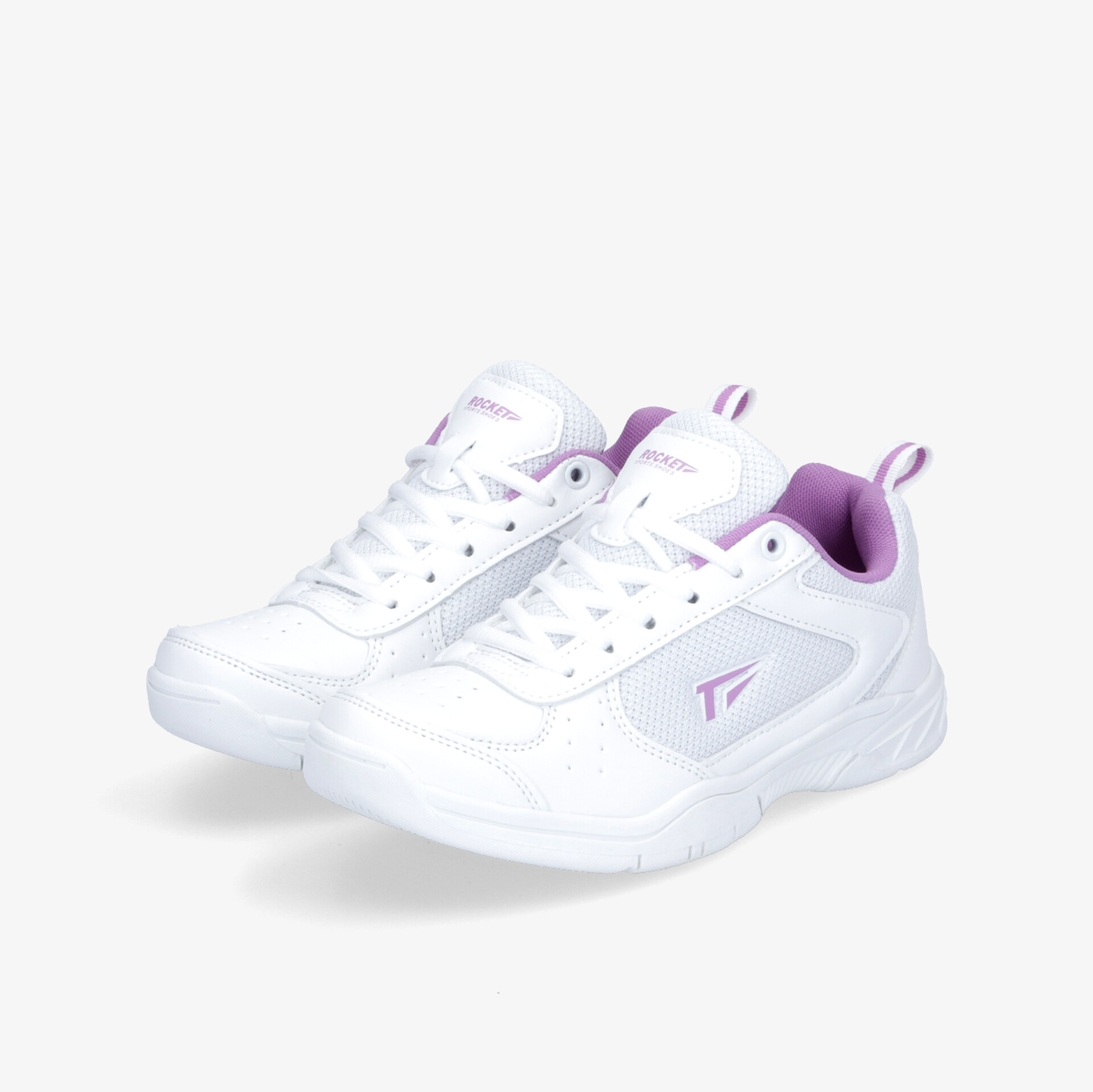 Stilvolle weiße Sneaker mit lila Akzenten, bequem und sportlich für vielseitige Anlässe.