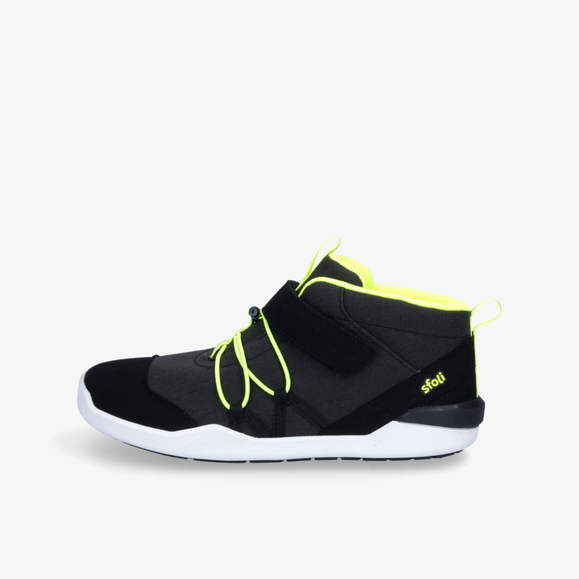 Moderner leichter Sneaker mit neonfarbenen Schnürsenkeln und bequemer Passform in seitlicher Ansicht