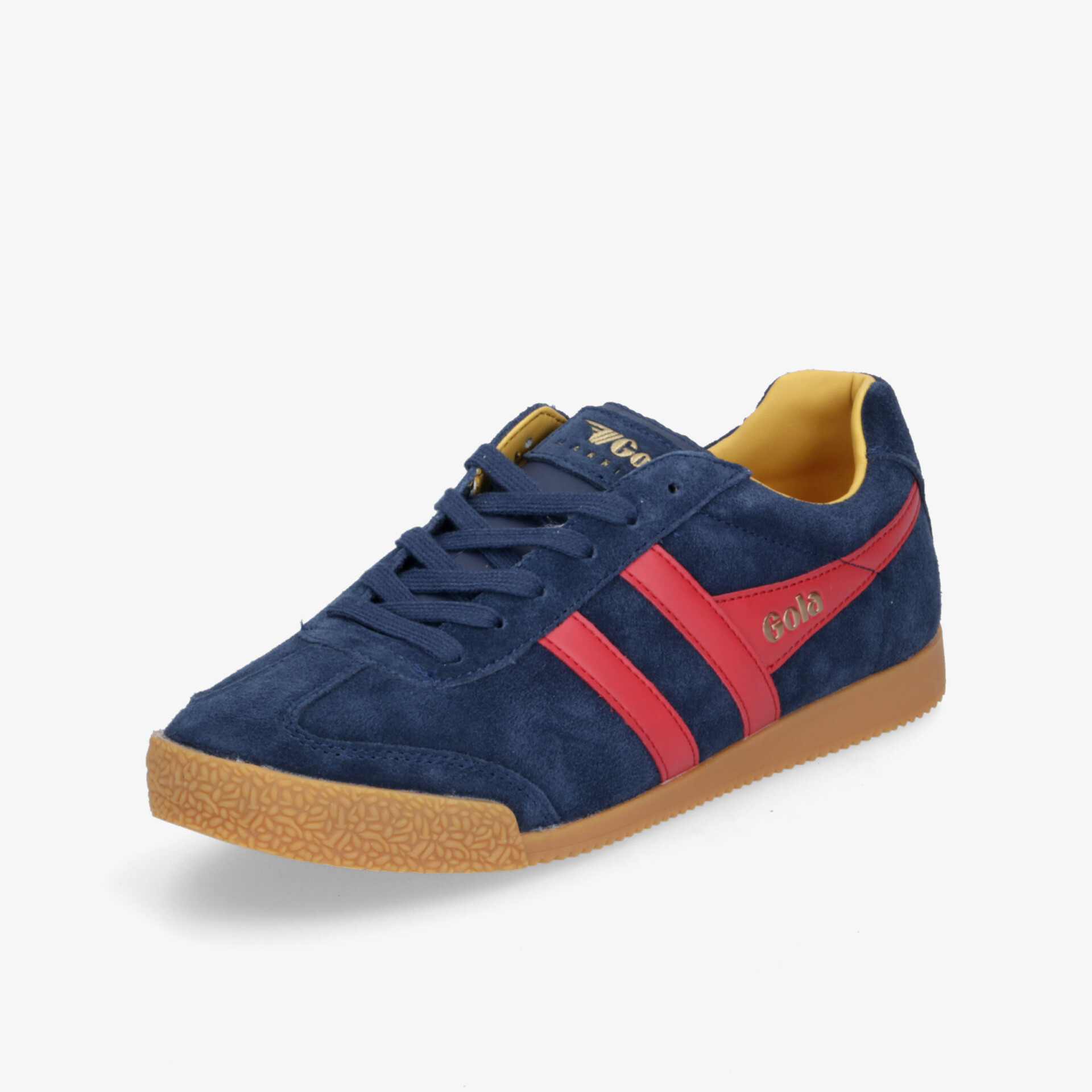 Leichter Sportschuh in Blau mit roten Streifen und rutschfester Gummisohle, gut gepolstert und strapazierfähig