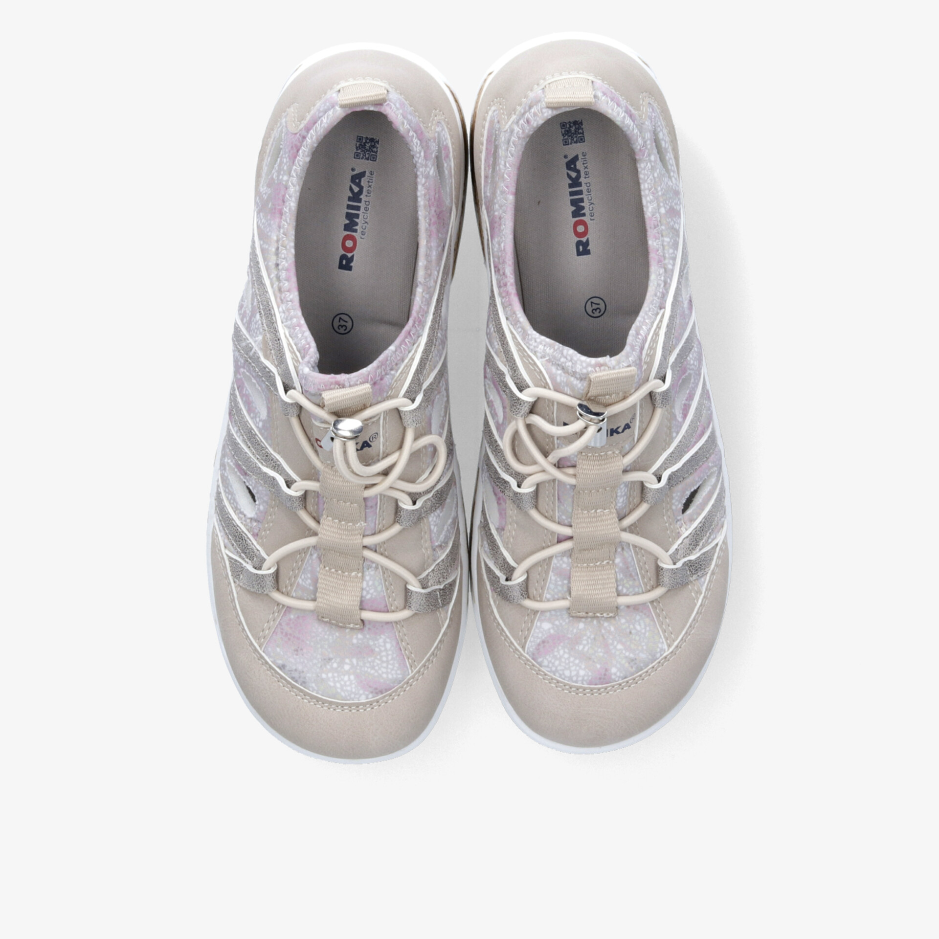 Beige Sportschuhe mit moderner Schnürung und gepolstertem Schaft aus leichter und flexibler Materialkombination, Draufsicht