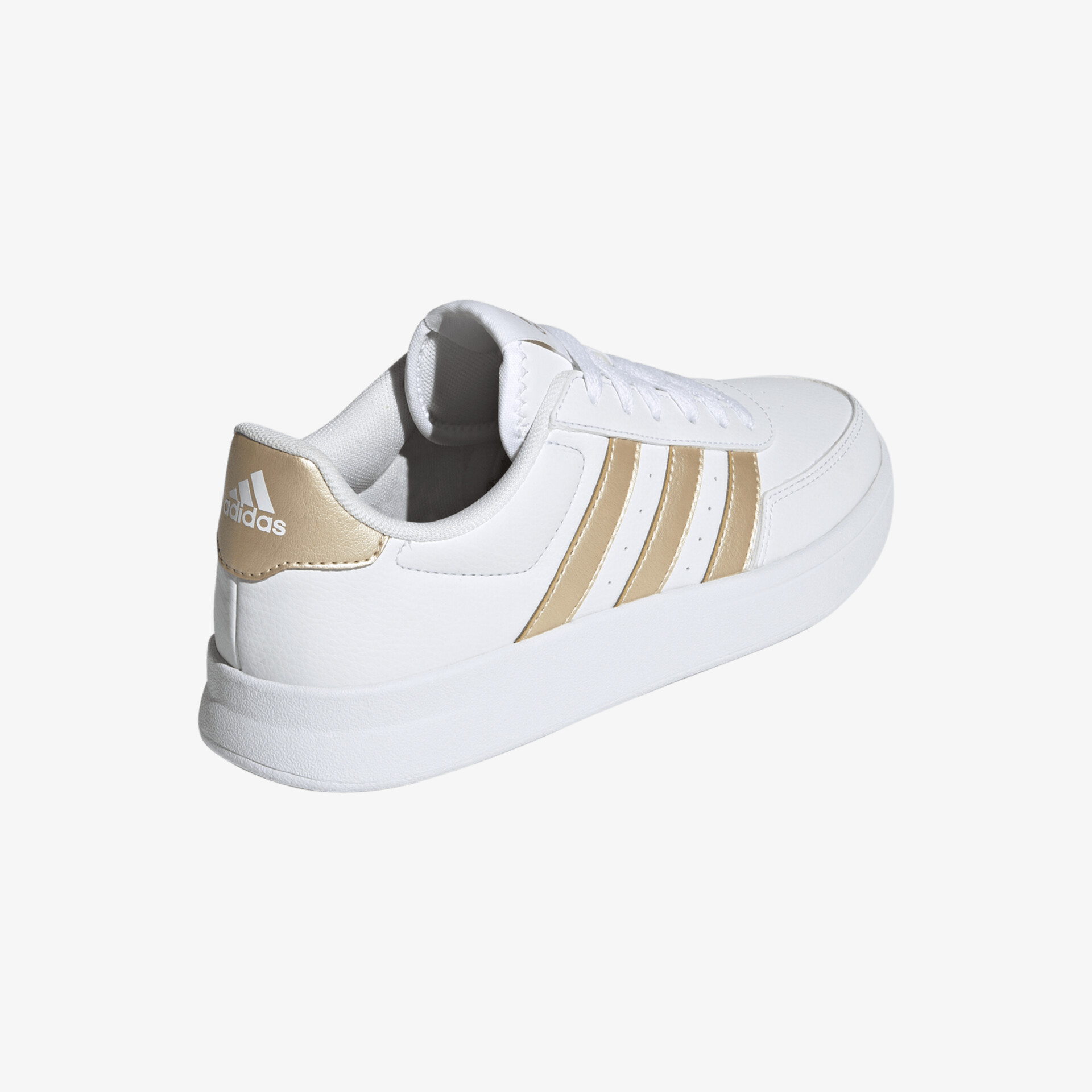 Moderner weißer Sneaker mit goldenen Streifen und elegantem Design für zusätzlichen Stil und Komfort.