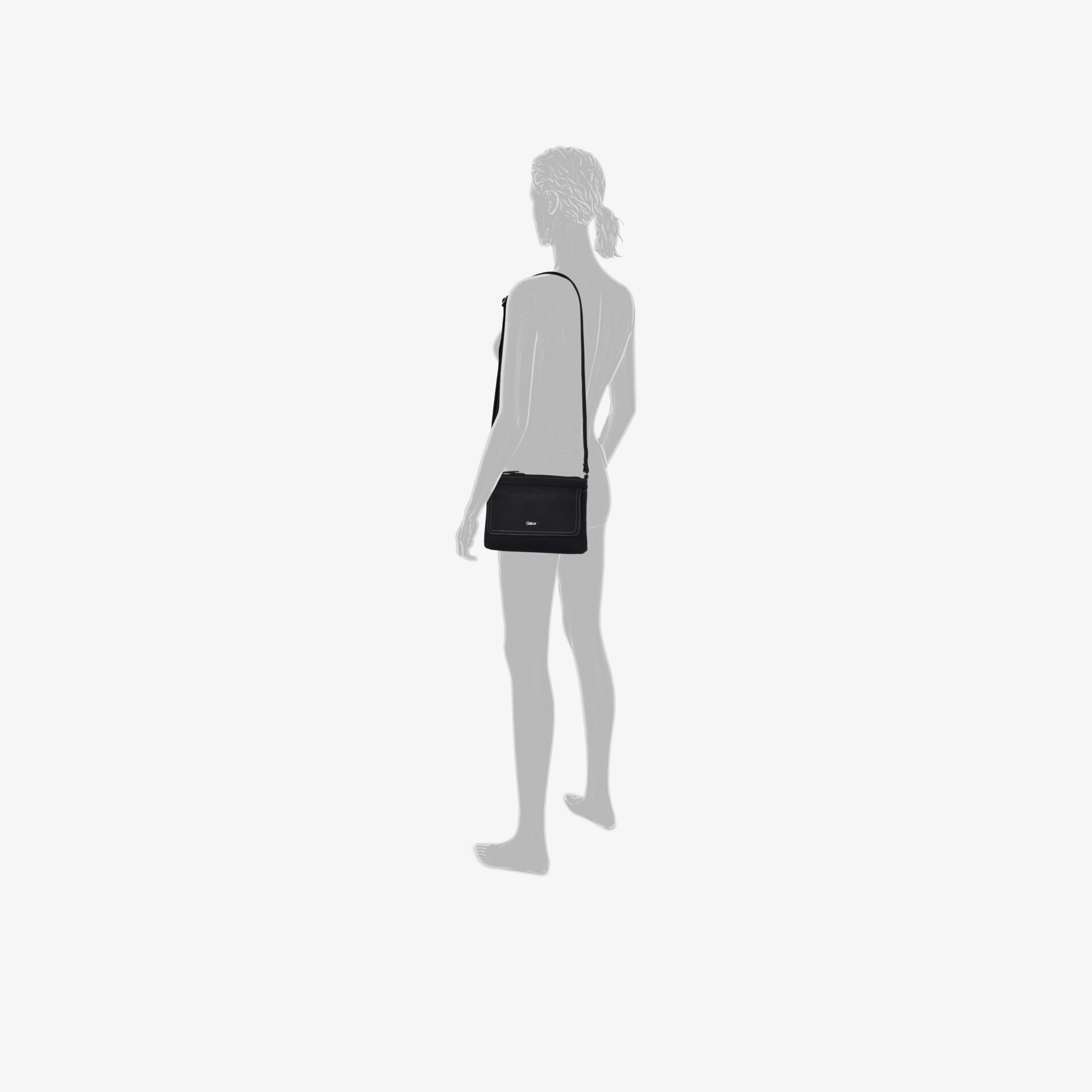 Kompakte schwarze Umhängetasche mit verstellbarem Gurt, ideal für den täglichen Gebrauch und stilvolle Auftritte.