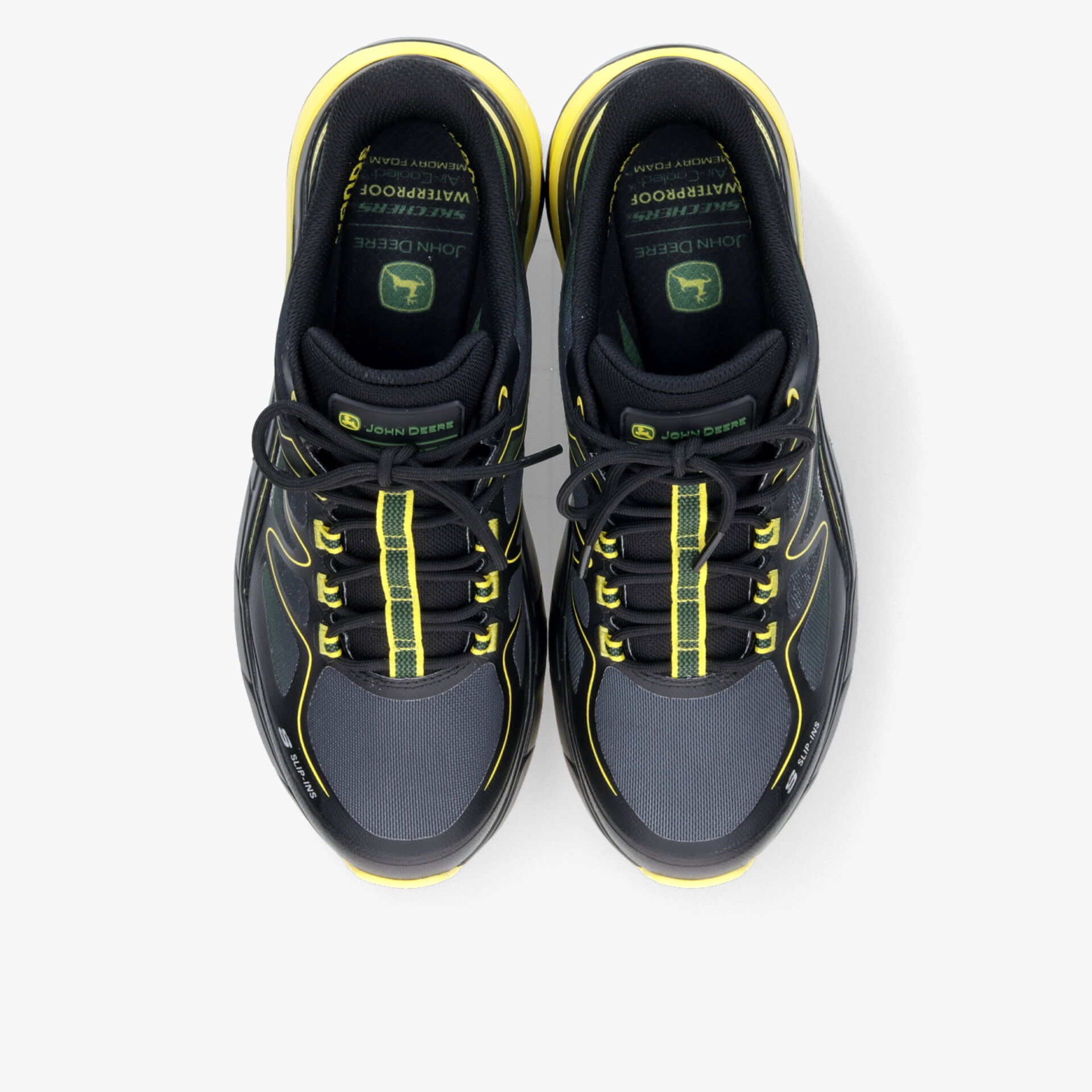 Leichte und atmungsaktive Sportschuhe in Grau mit gelben Akzenten, rutschfeste Sohle und bequeme Passform, Draufsicht