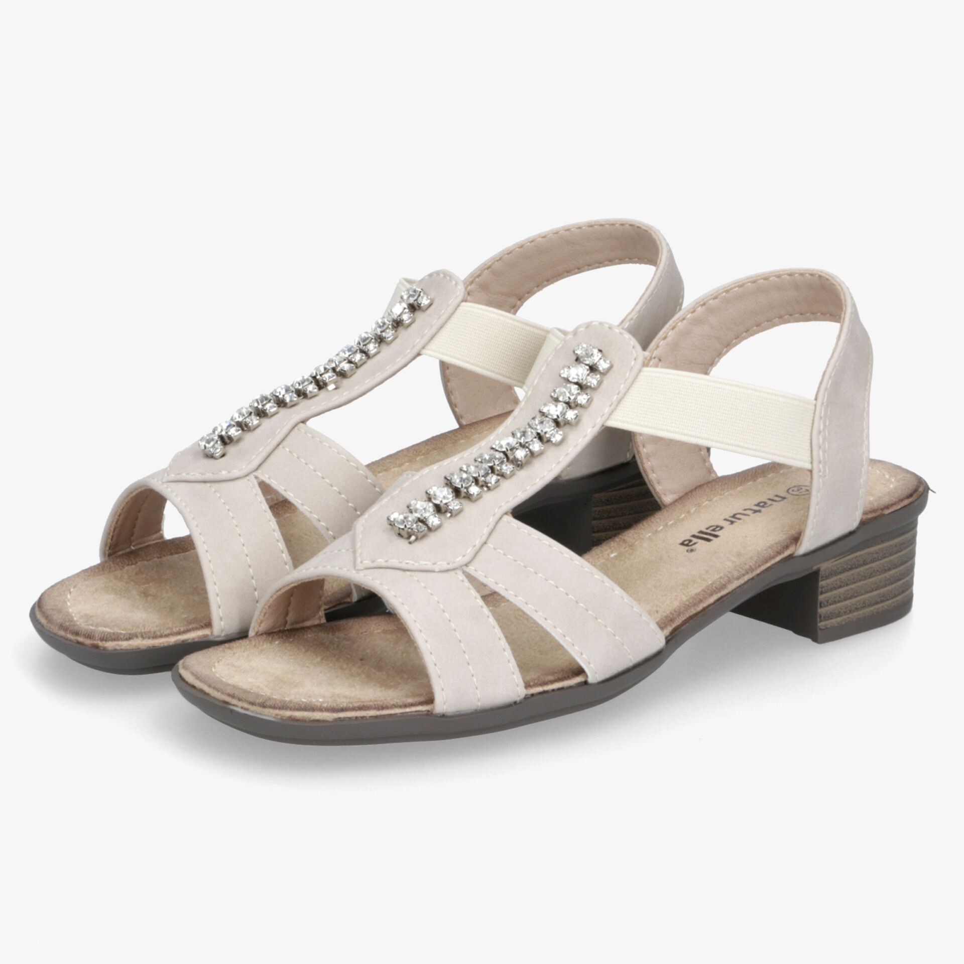 Bequeme Sandalen mit verzierten Riemen und niedrigem Absatz, weiches Fußbett und elegante Optik