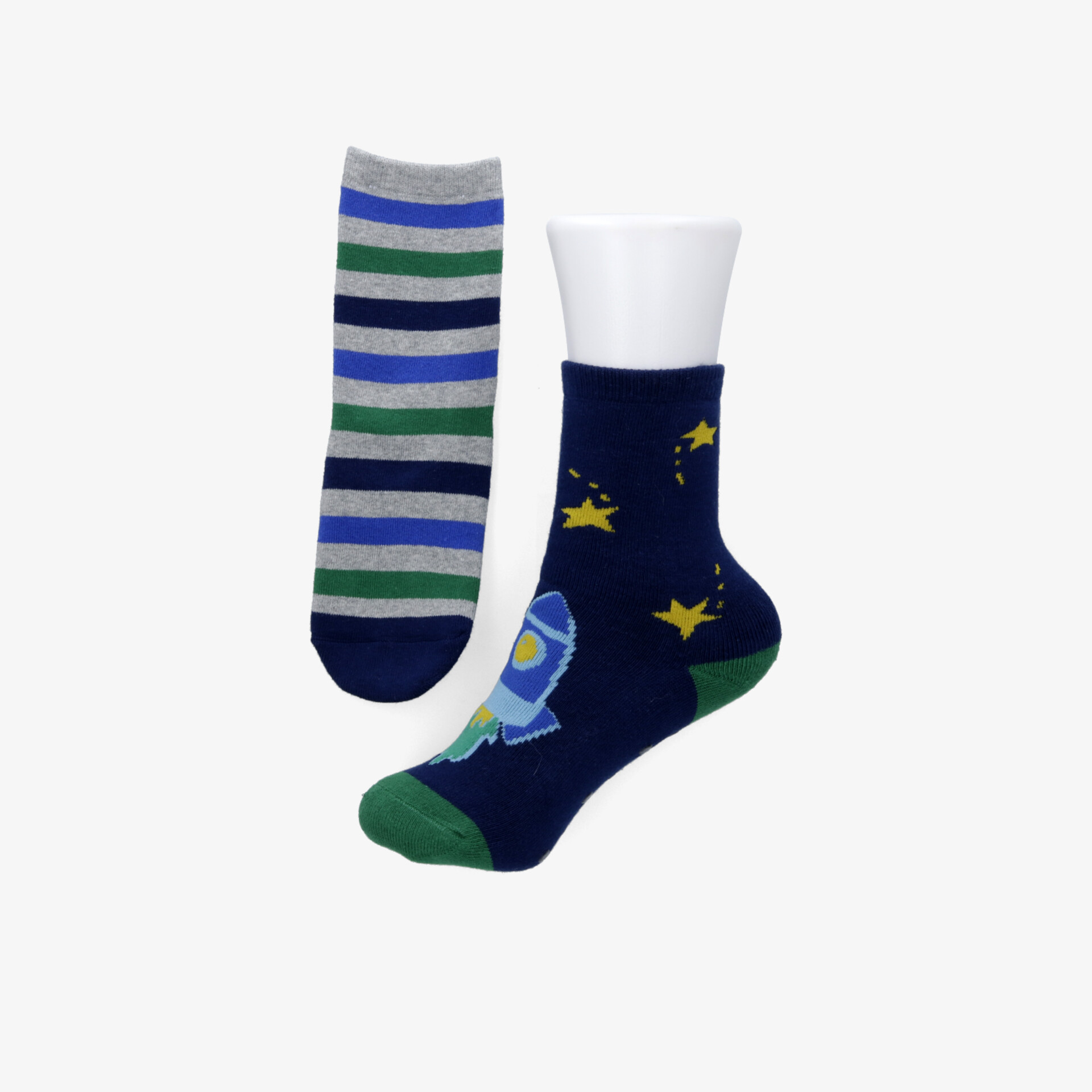 Bunte gemusterte Socken mit Streifen und Raum-Motiv, weiche und komfortable mittellange Freizeitsocken