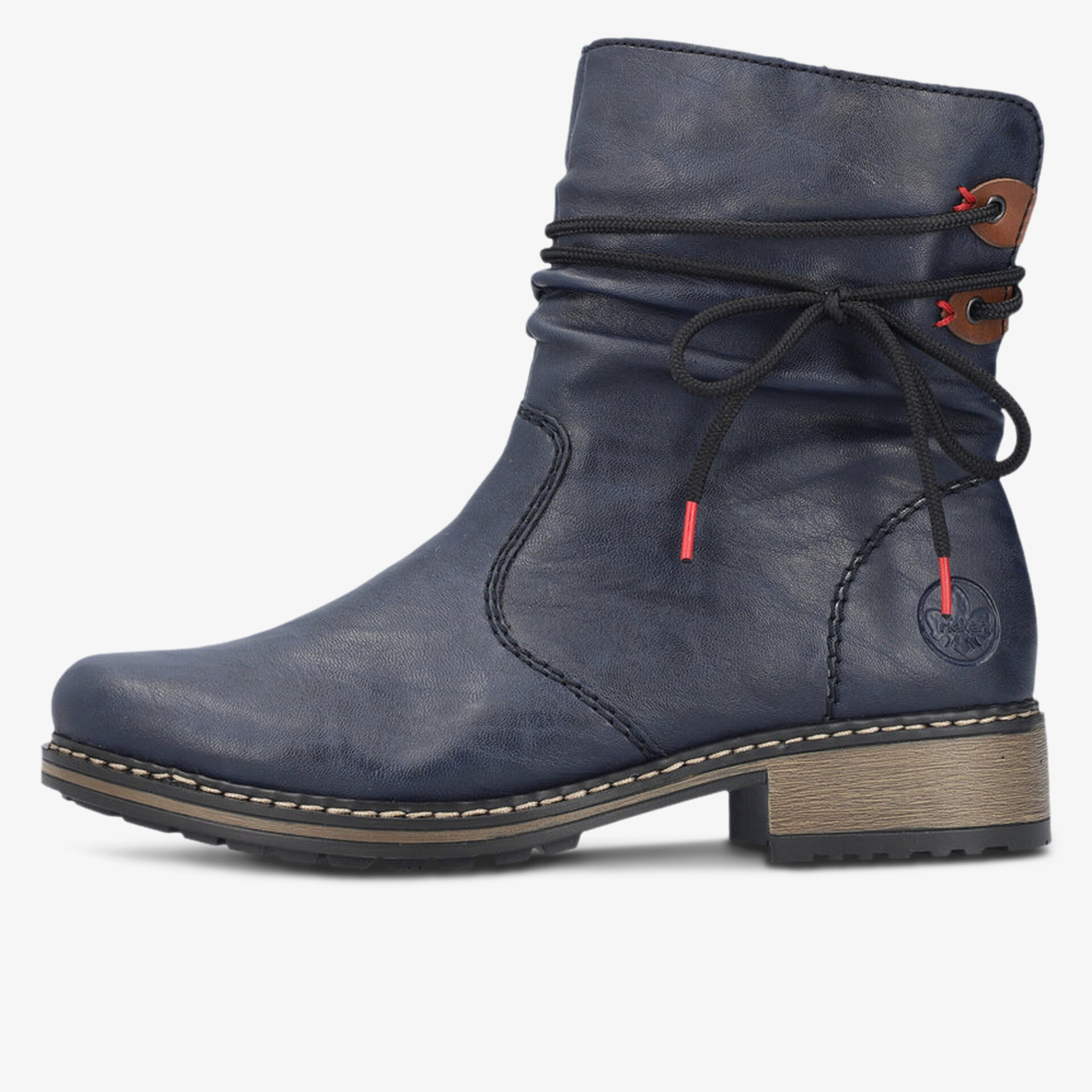 Blauer Stiefel aus weichem Leder mit Schnürung und flachem Absatz, ideal für komfortablen Alltag