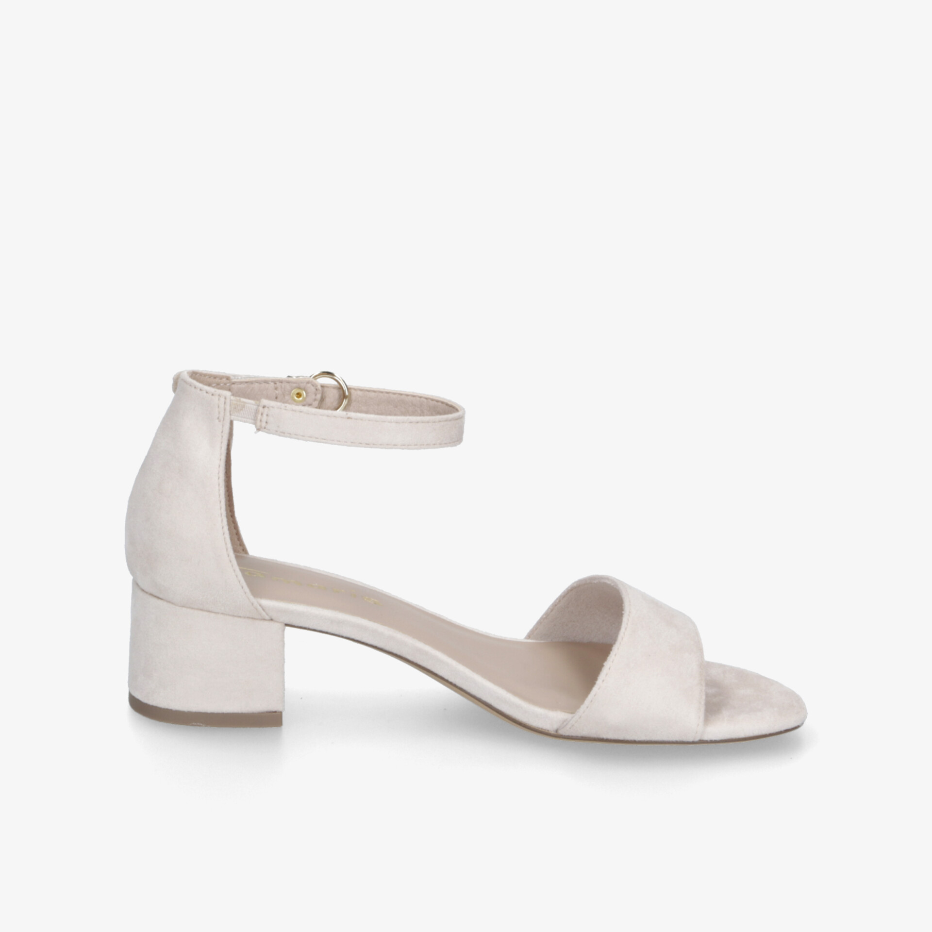 Eleganter beiger Sandalenschuh mit komfortablem Blockabsatz, verstellbarem Riemen und offenem Zehenbereich für angenehmen Tragekomfort