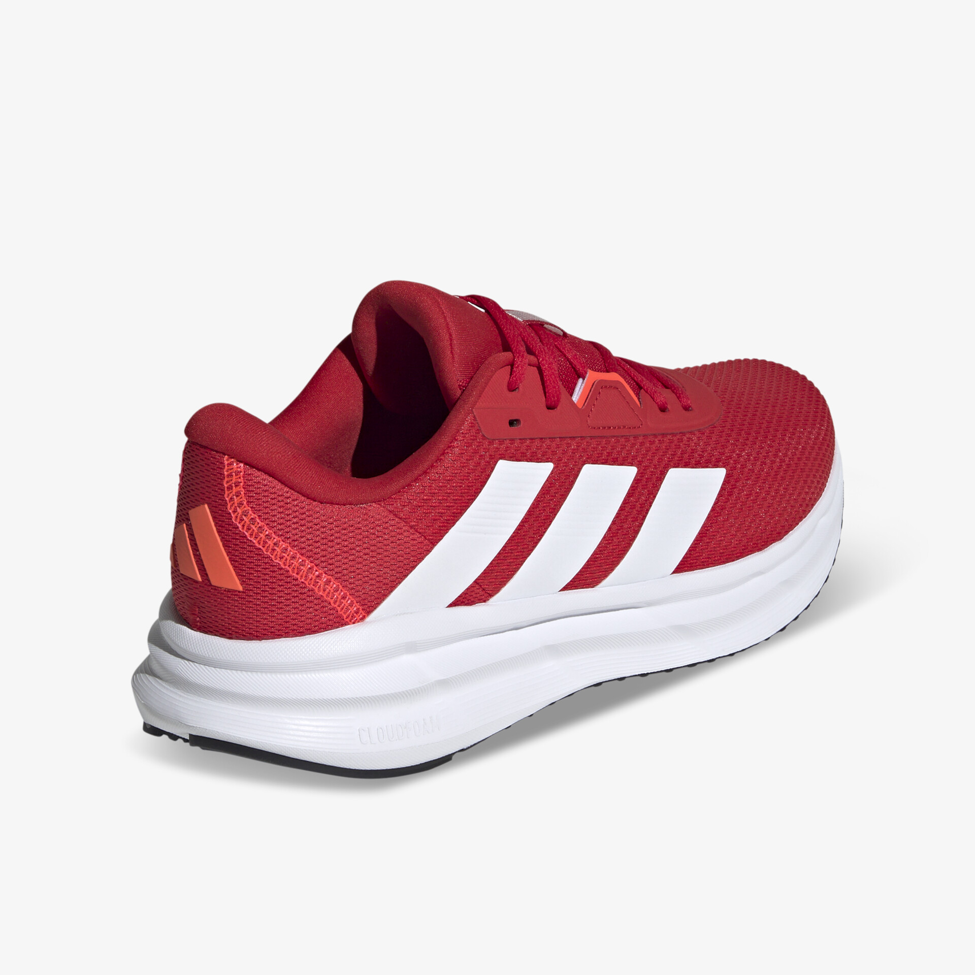 Roter Sportschuh mit weißer Sohle und klassischen Streifen, atmungsaktiv, leicht und komfortabel für sportliche Aktivitäten