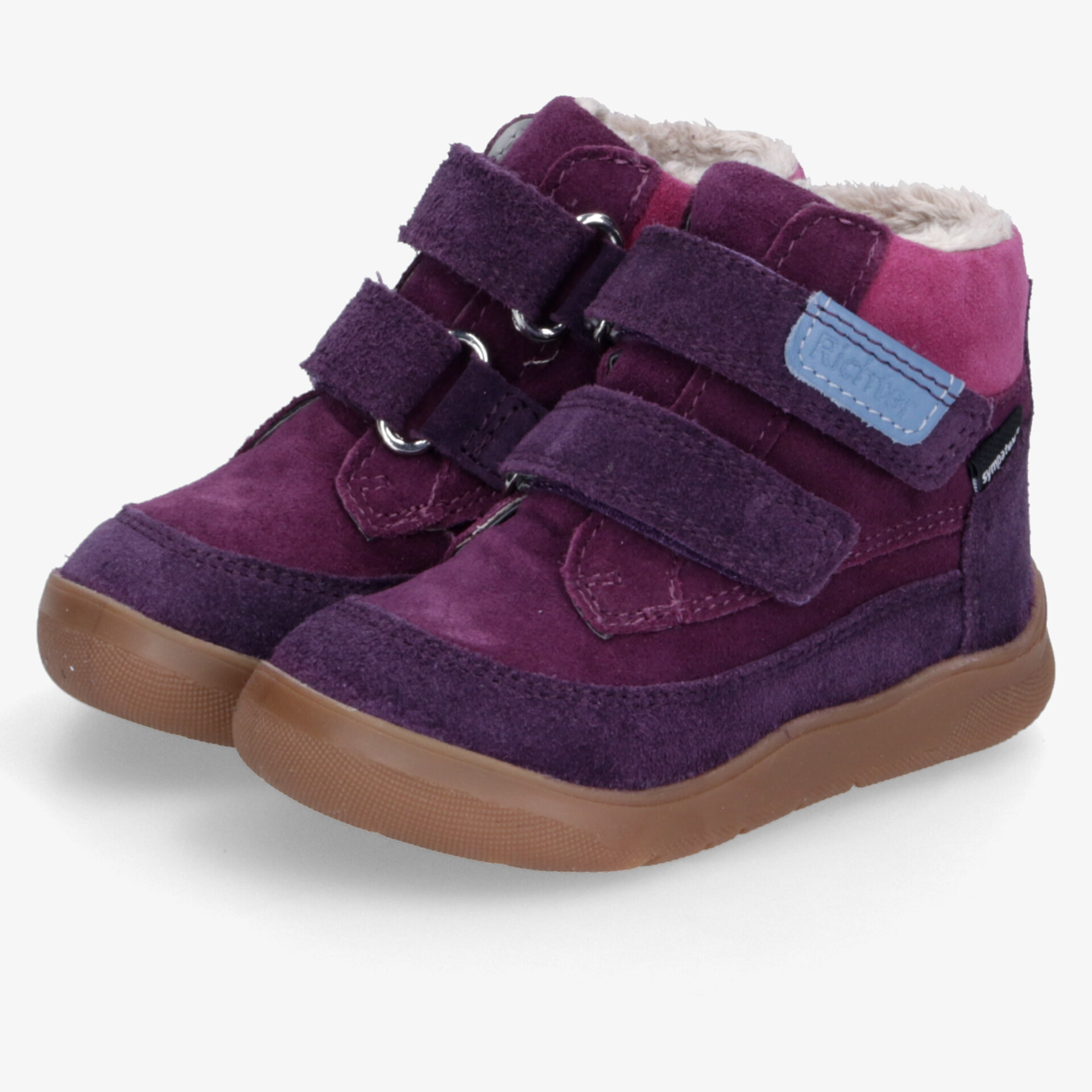 Robuste Schuhe mit warmem Innenfutter, rutschfester Sohle und praktischen Klettverschlüssen für leichten Einstieg