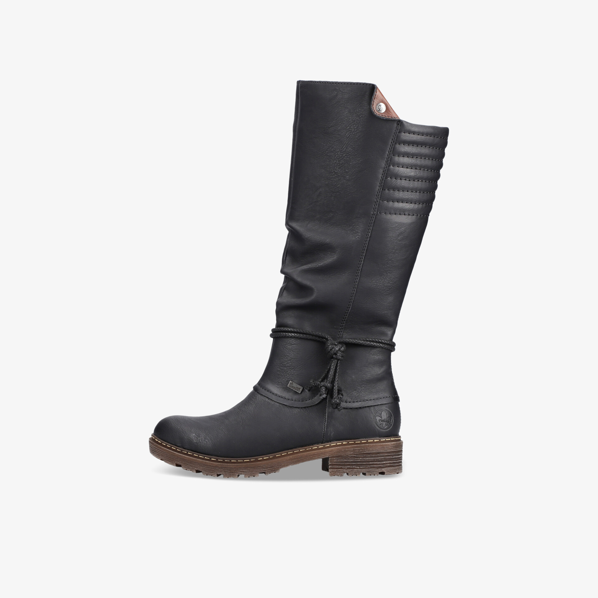 Schwarzer bequemer Stiefel mit robuster Sohle und warmem Futter, ideal für komfortable, zuverlässige Nutzung
