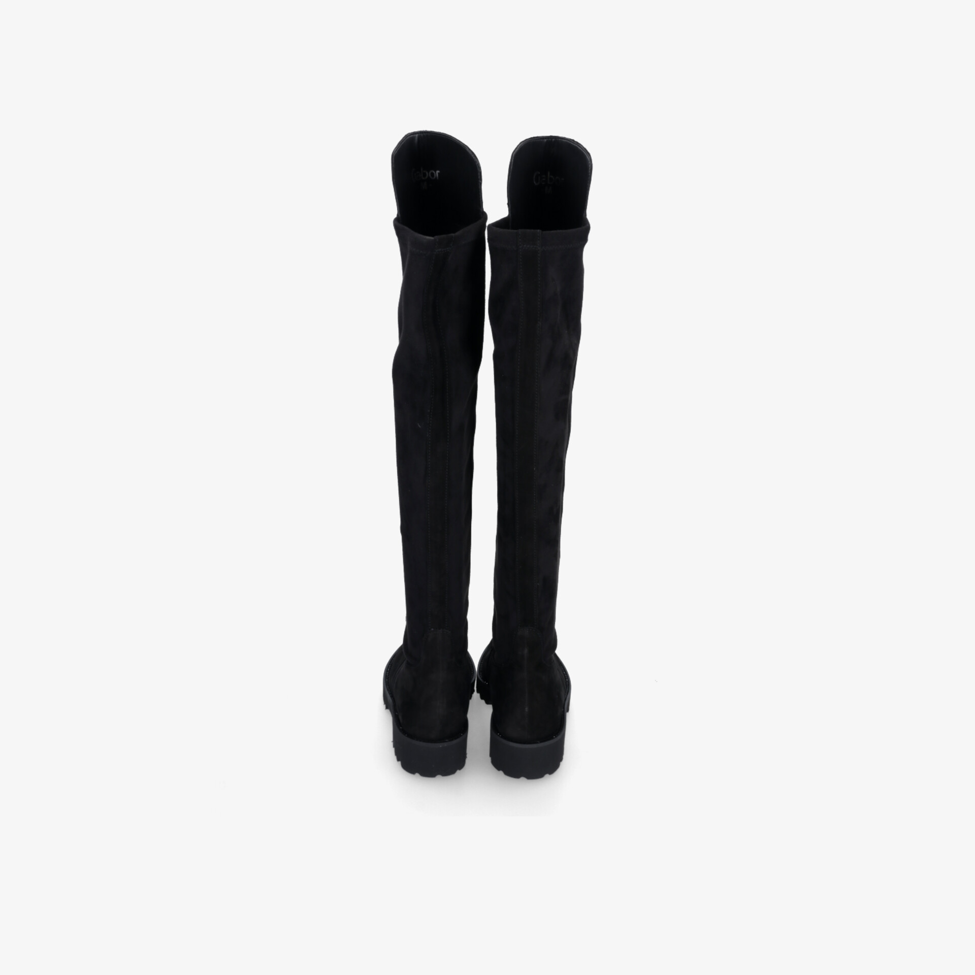 Schwarze Overknee Stiefel mit hohem Schaft und robuster, profilierter Laufsohle, elegant und modisch