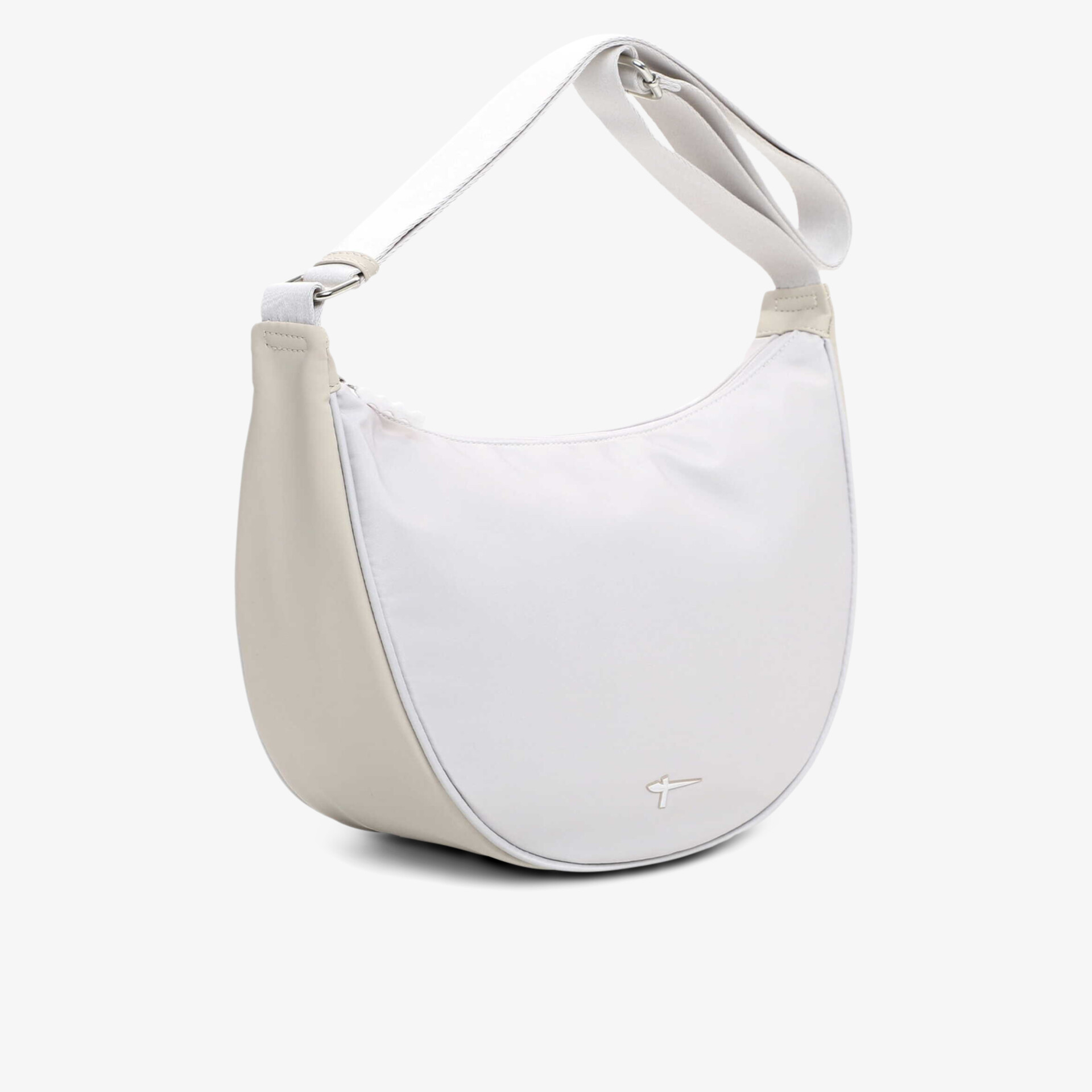 Elegante weiße Tasche mit zweifarbigem Design und verstellbarem Schulterriemen, modernes und hochwertiges Material