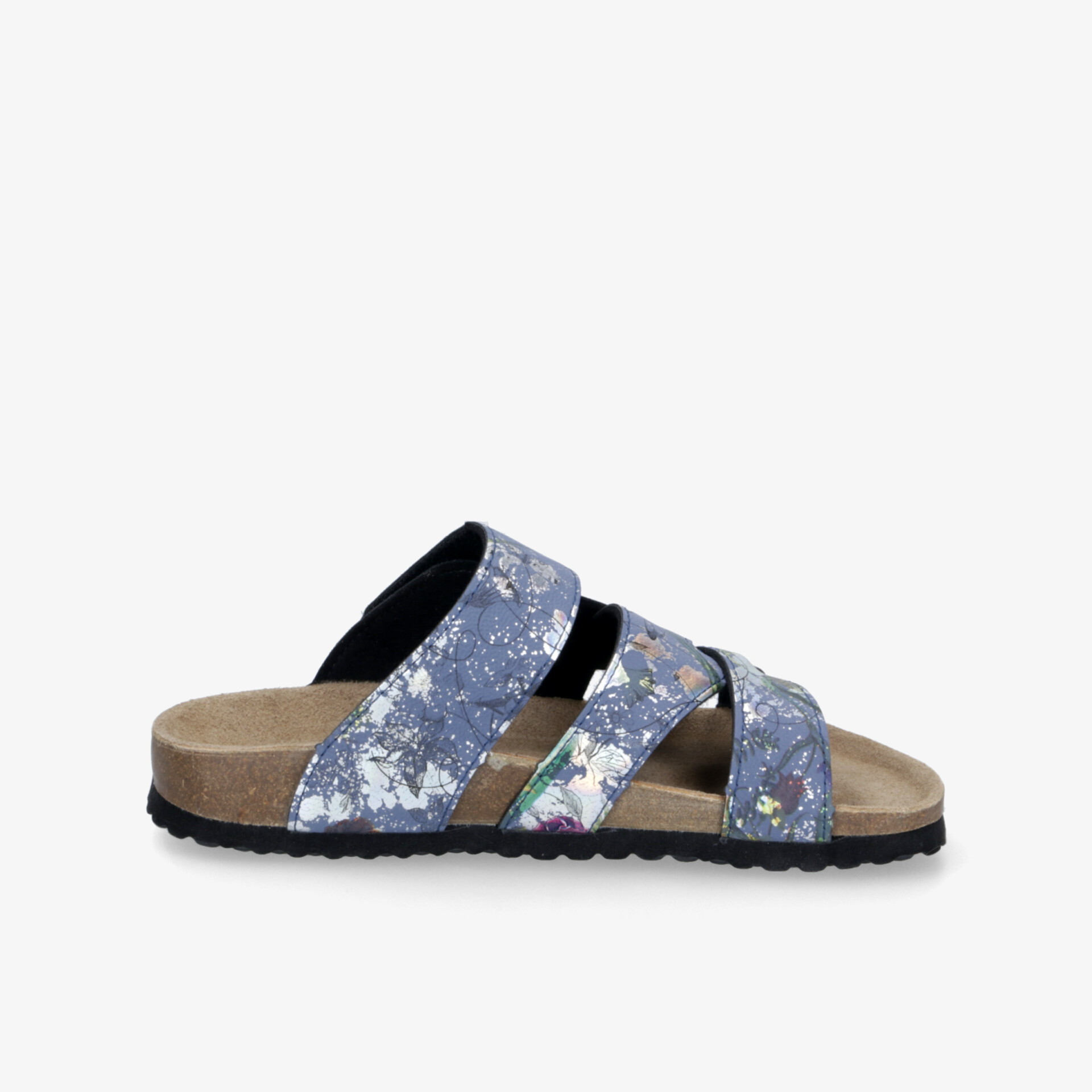 Bequeme Sandale mit verstellbaren blauen Riemen und weicher, rutschfester Sohle für angenehmen Tragekomfort