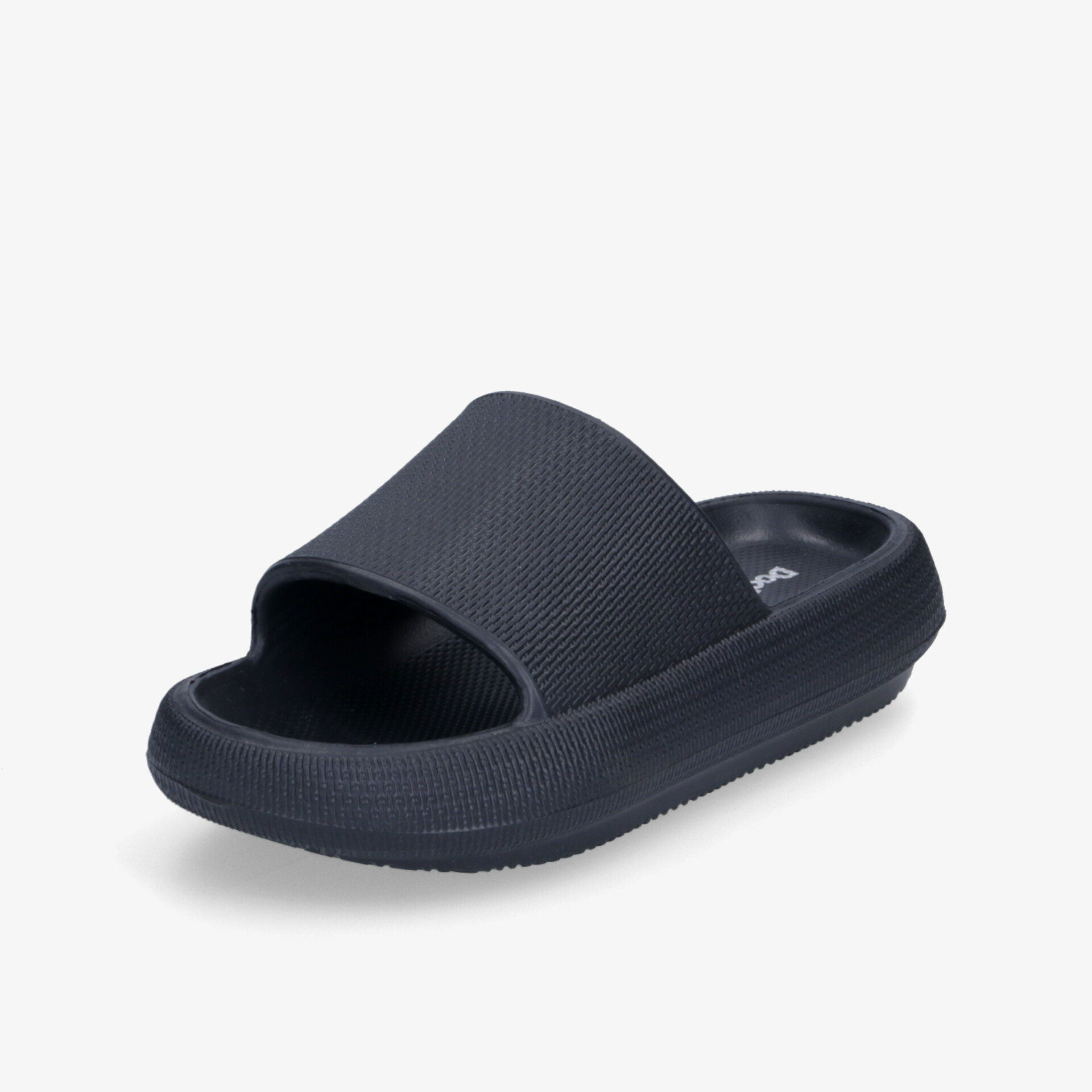 Schwarze Slide-Sandal mit weicher, gepolsterter Sohle und rutschfestem Design für hohen Tragekomfort