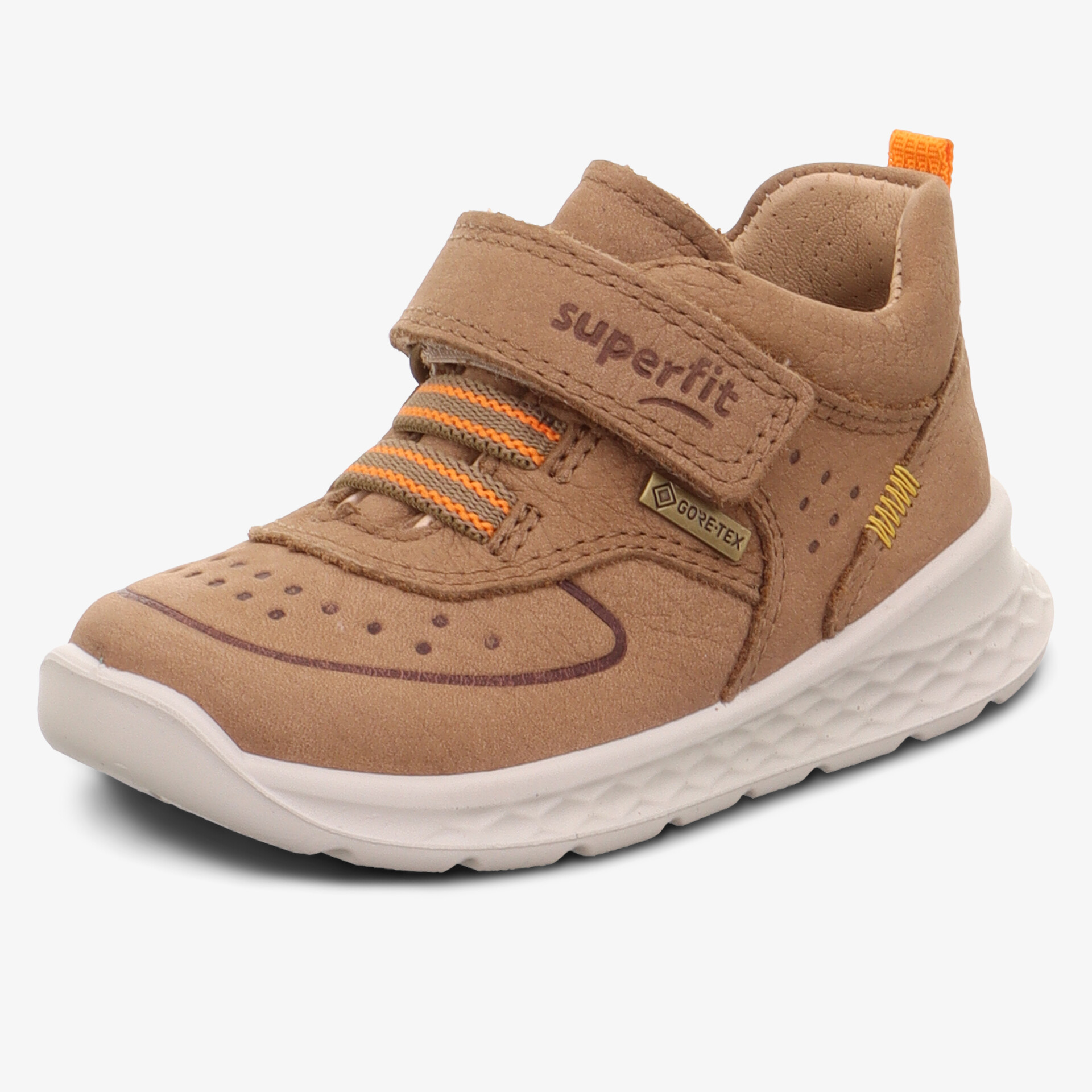 Bequemer Kinderschuh mit Klettverschluss, flexibler Sohle und atmungsaktivem Obermaterial in Braun