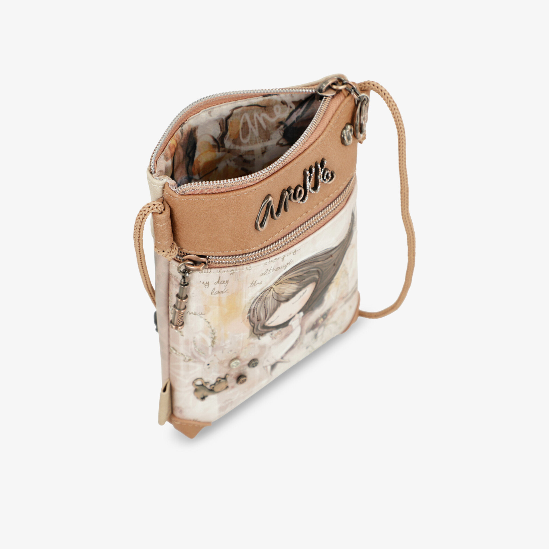 Schmale Umhängetasche mit Reißverschluss und modernem bedrucktem Design, kompakt und funktional